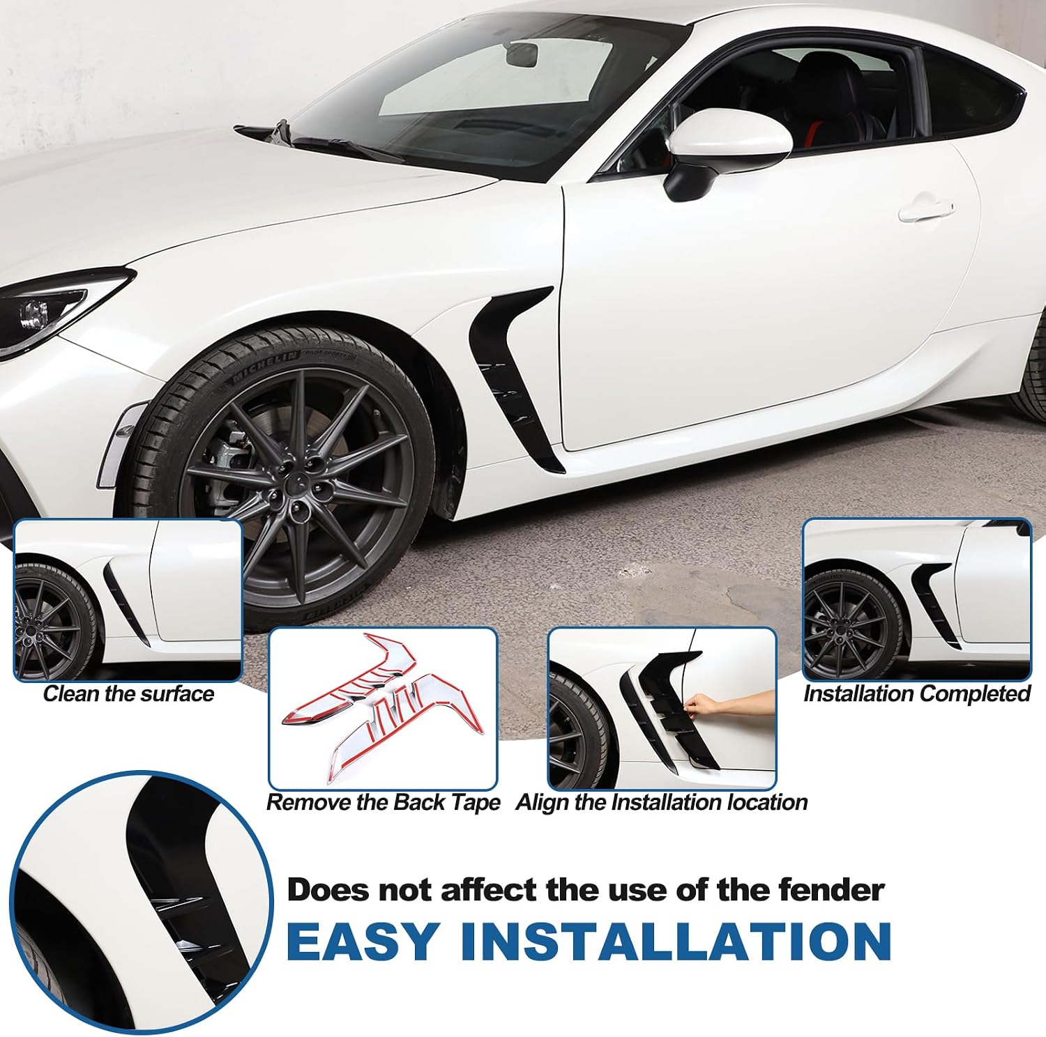 Front Fender Side Air Flow Fender Vent Cover Trim Compatible with Subaru BRZ ZD8 Toyota 86 GR86 2022 2023 2024,ABS Side Wing Air Vent Hood Intake Hole Grille Spoiler Trim Accessories (Piano Black)