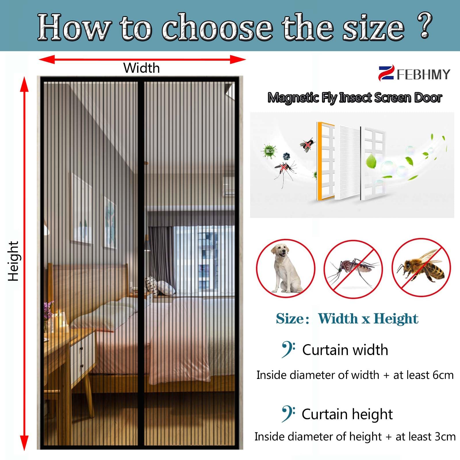 ZFEBHMY Magnet Fliegengitter Tür – Selbstklebendes Moskitonetz Ohne Bohren, 135x190 Cm, Braun – Automatisches Schließsystem, Für Balkon- & Zimmertüren