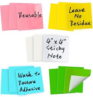 Mr-Label – 15-Pack 4"x4" Reusable Dry Erase Self-Sticky Notes – Multi Color Washable Post It Notes – Versatile Quick Memo Note Pads (5 Colors, 15pcs)