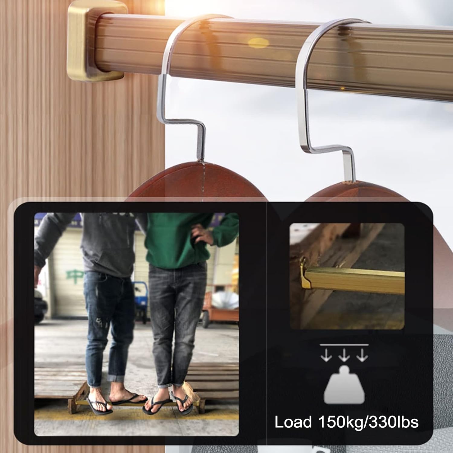 Closet Rods Closet Rods for Hanging Clothes,Clothing Store Oval Mute Closet Rod Holders,Aluminum Wardrobe Hanging Pole(Gold,80cm/31.5 in)