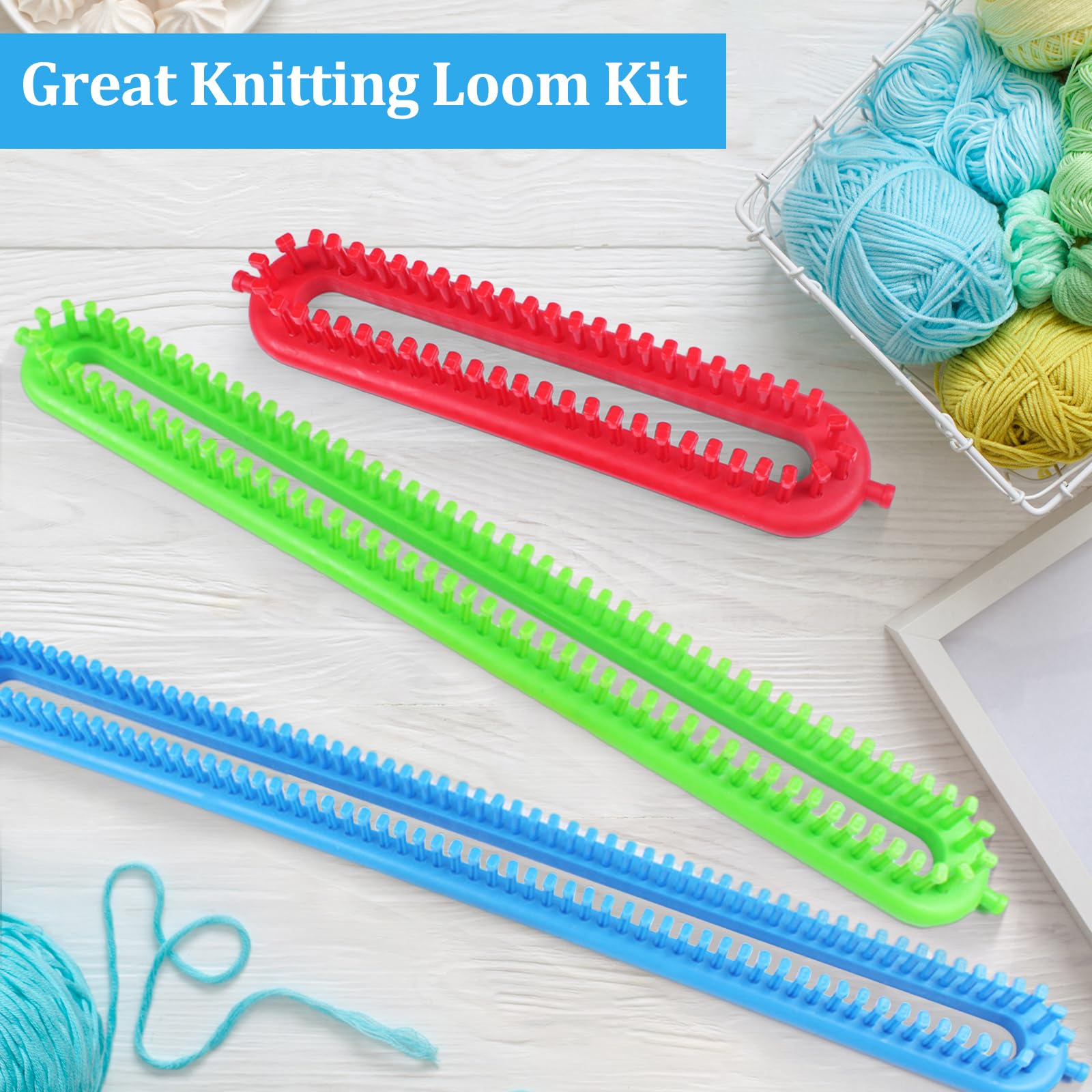 Tachiuwa Scarf Making Loom Scarf Knitter Handmade with Crochet Hook Durable Rectangle Knitting Loom Knitting Device for Scarf Blanket Sock Hat Shawl, 26cm