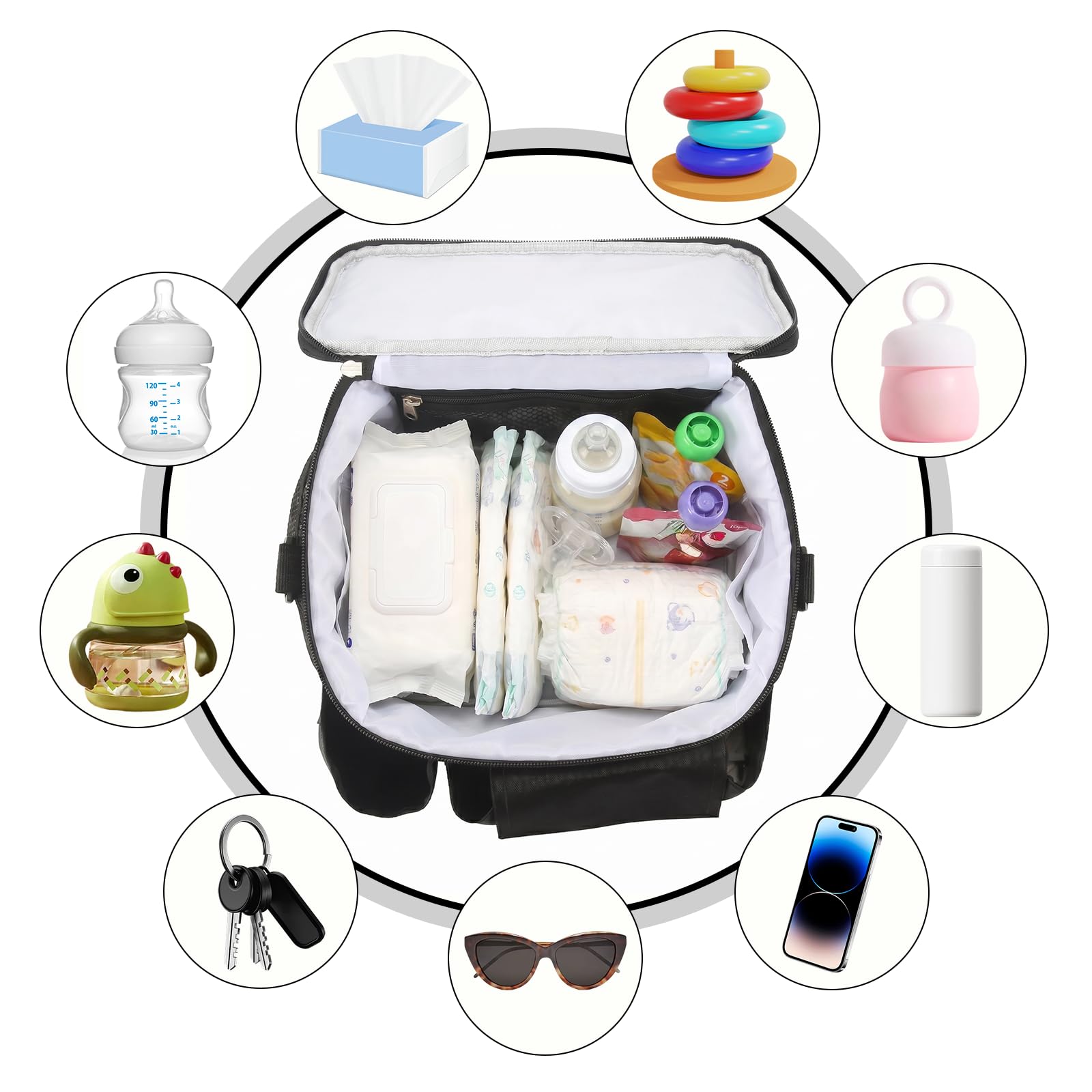 Baby Sac de Rangement pour Poussette,Organisateur de Poussette et Landau,Universel Bébé Poussette Sacs Organisateur,pour Téléphone et pour Bébé Accessoire