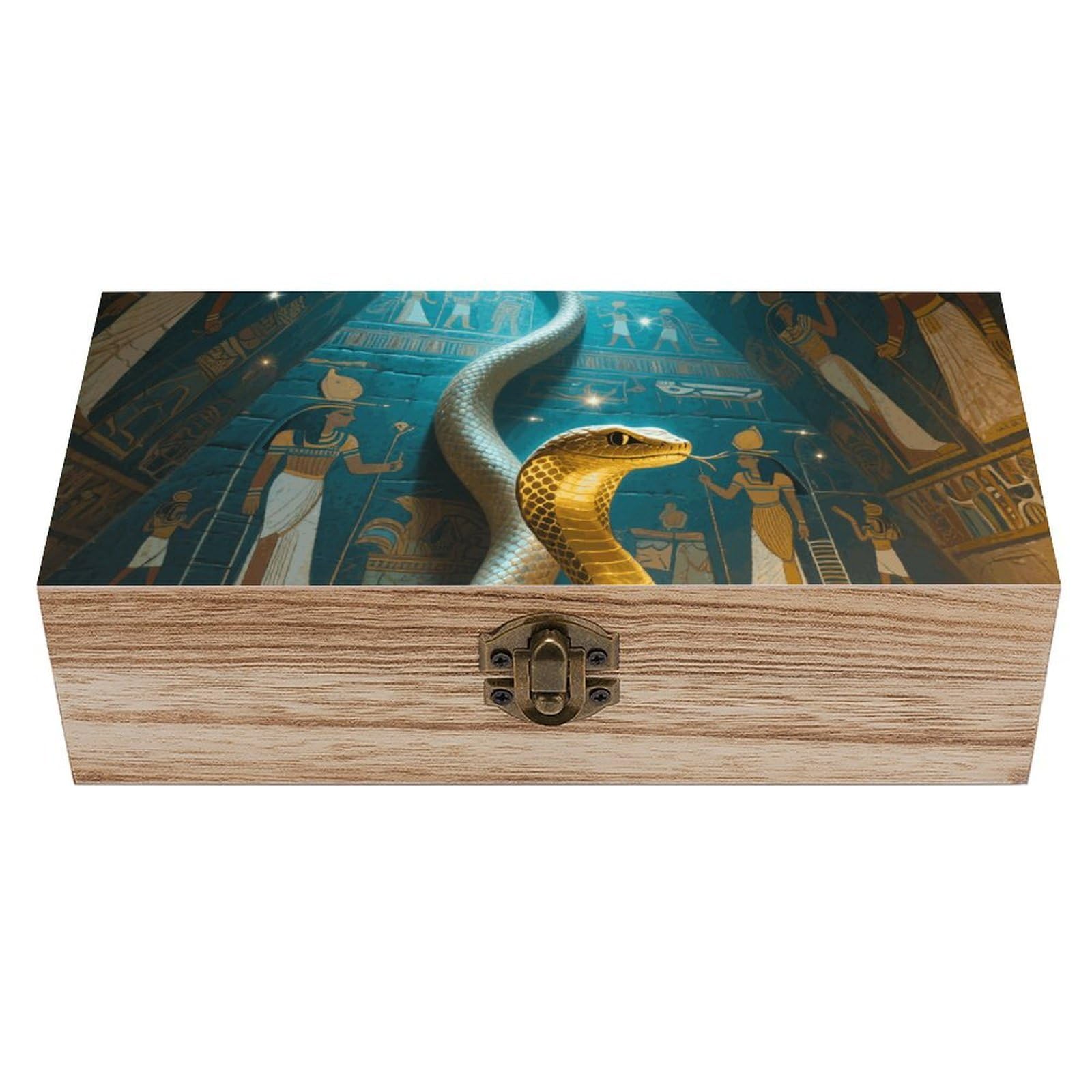 Oudrspo Golden Cobra in Egyptian Pyramid Wooden Keepsake Box Decorative Memory Storage Box with Hinged Lid Small Jewelry Keepsake Boxes for Storing Gift Pictures Letters Time Capsule