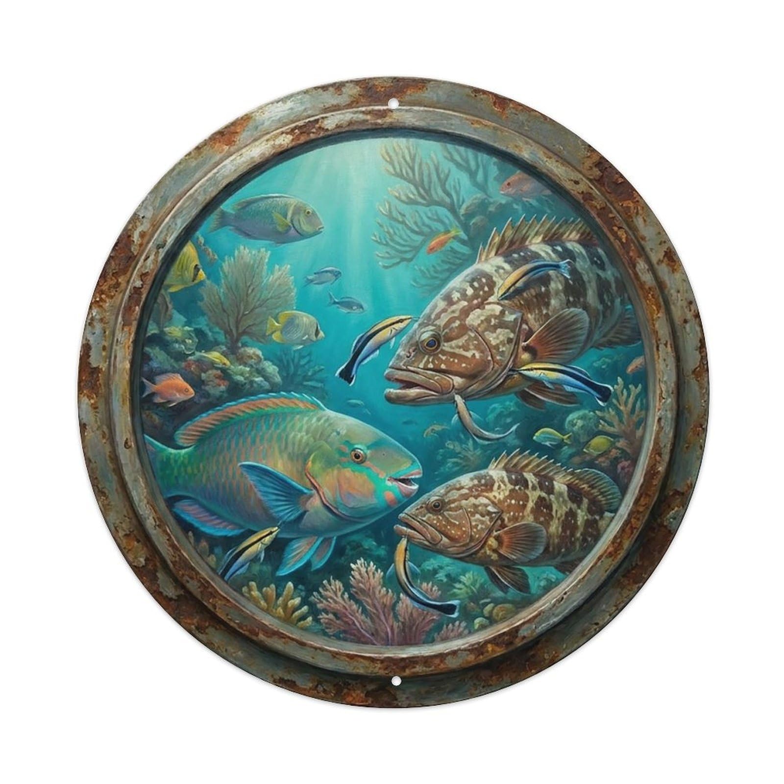 Vintage Porthole Cleaning Symbiosis Ship Window Under Deep Metal Tin Sign