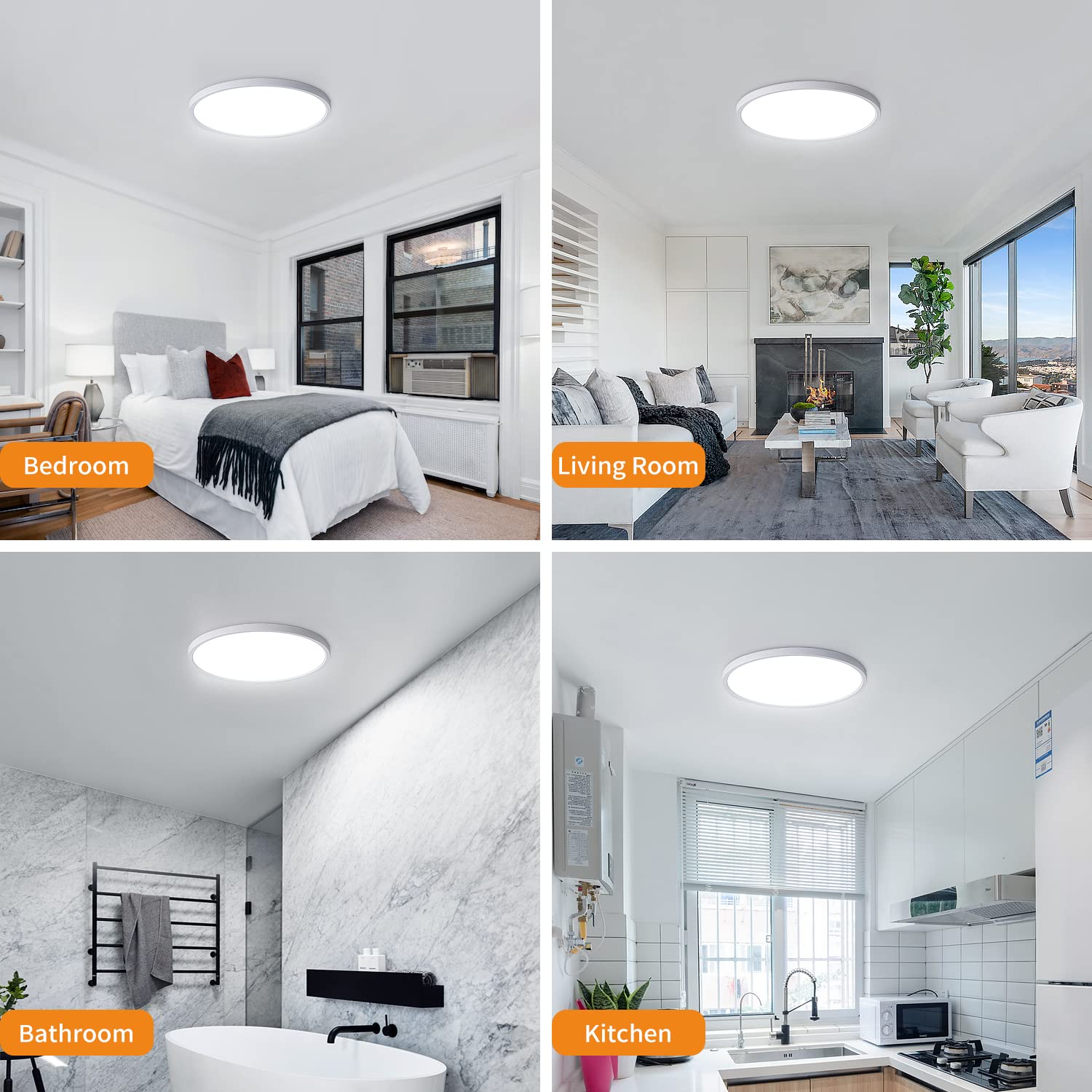 Osairous Lamparas de Techo, Ø30cm 24W Plafon LED Techo, Lampara Techo Dormitorio IP44, 6500k 2160 LM Luz Blanca Fría para Cocina, Dormitorio, Pasillo, Baño, Salón