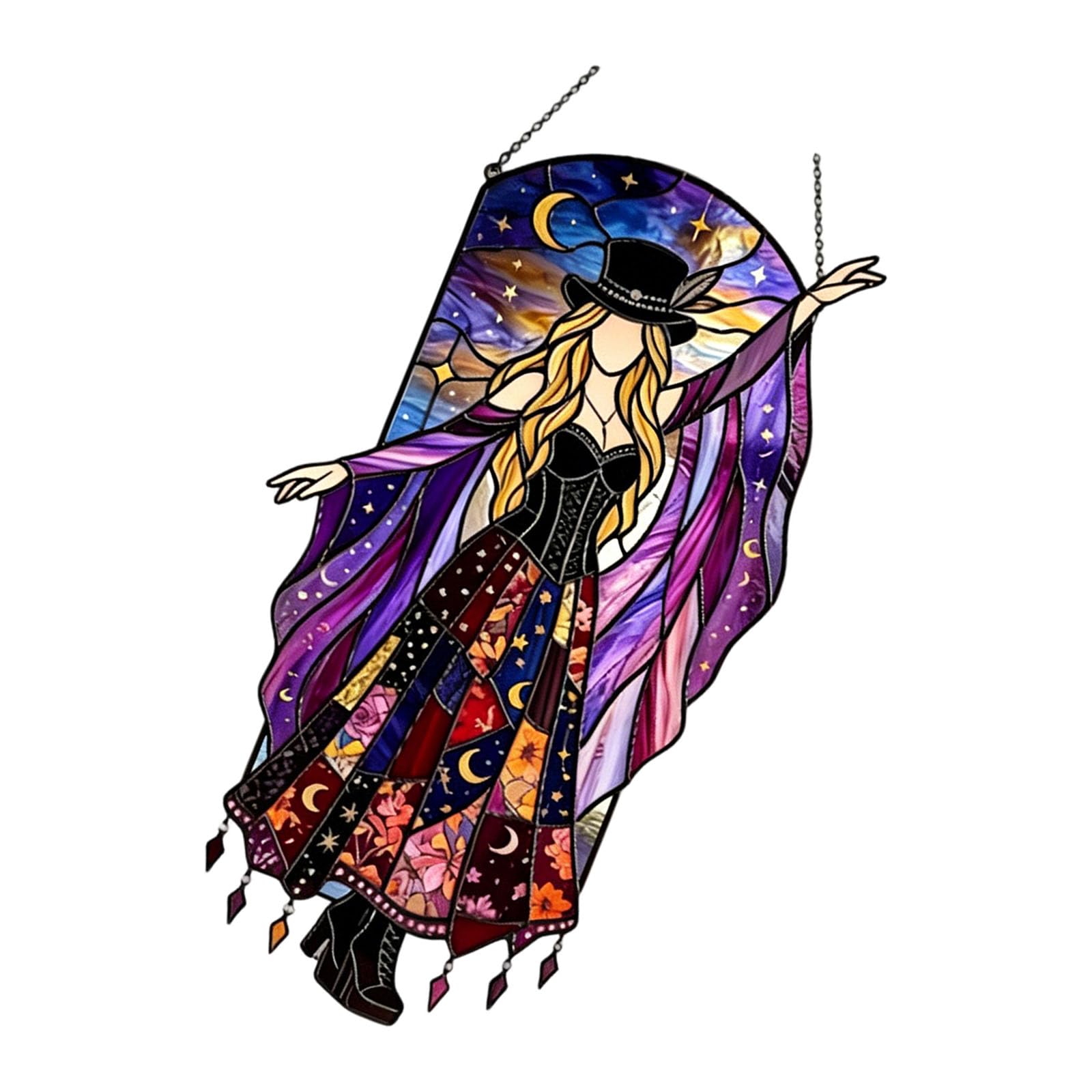 Witch-Inspired Acrylic Sun Catcher Ornament for Window Decor, Sunlight Color Accents, Ready for Indoor Display Witch Window Decor Acrylic Sun Catcher Ornament Stained Glass Look Indoor Display Prism