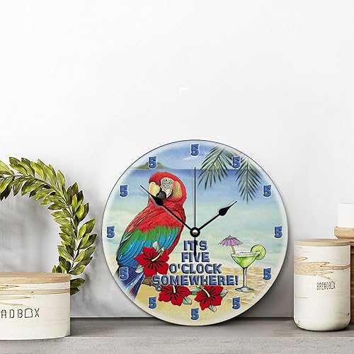 Miniatura 5 de ArogGeld Reloj de pared de playa tropical en algún lugar, reloj de pared de madera grande que funciona con pilas, reloj de escritorio silencioso de