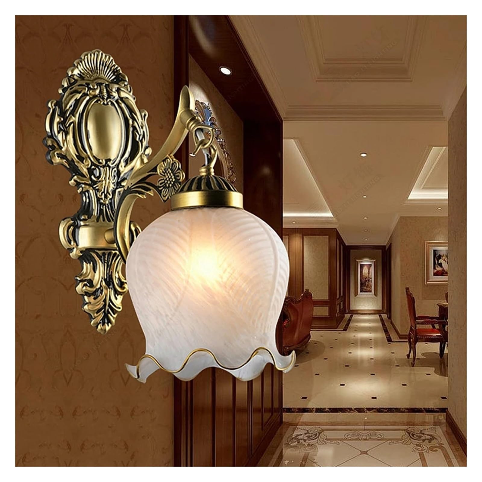 IVEKYKIBC European LED Retro Wall Lamp Vintage Glass E27 Bedroom Bedside Sconces Living Room Stair Home Decor Lights Fixtures Chandelier Ceiling