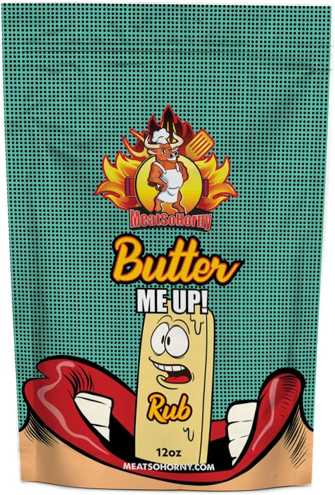 MeatSoHornyButter Me Up Rub Seasoning, No Added Gluten BBQ Spice Blend for Chicken, Steak, Beef, Turkey, Vegetables, Pork, Low Sugar, Natural, MSG Free Grilling and Cooking Dry Rub, 12 Oz