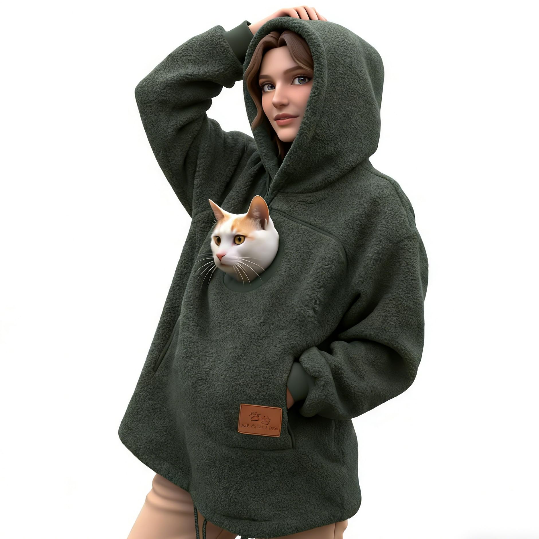 Gray Cat Pouch Hoodie for Women Men, Zipper Kangaroo Pocket Pet Carrier Hoodies with Dog Fleece Warm Toasty Sweatshirt Home Walk Care Unisex Outdoor Causal Comfortable Walking Sweatshirts — image 1