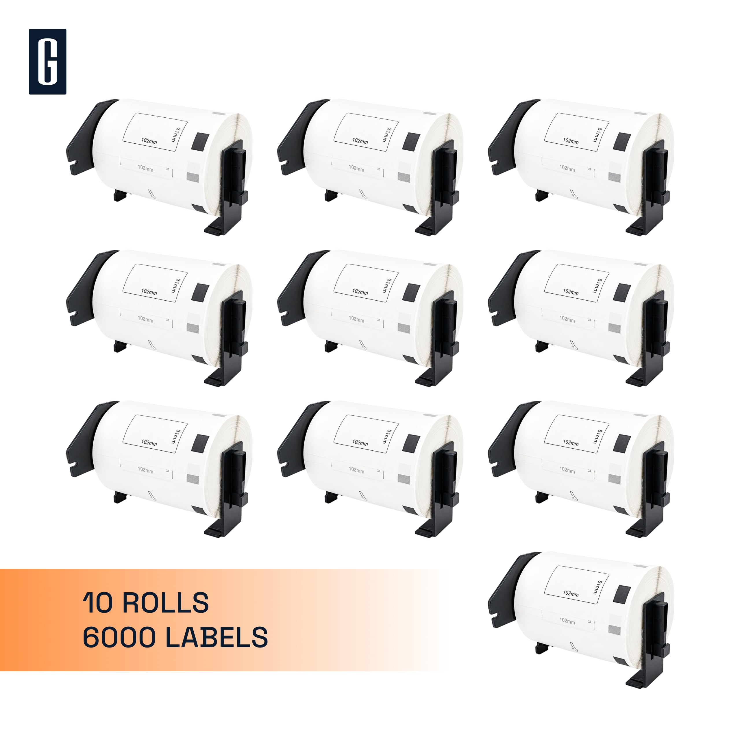 GROF - 10 Rollen DK-11240 Adressetiketten Versandetiketten 102x51mm - 600 Etiketten/Rolle [6000 Etiketten] kompatibel mit Brother QL Etikettendrucker- selbstklebende Thermoetiketten für Versand, Lager