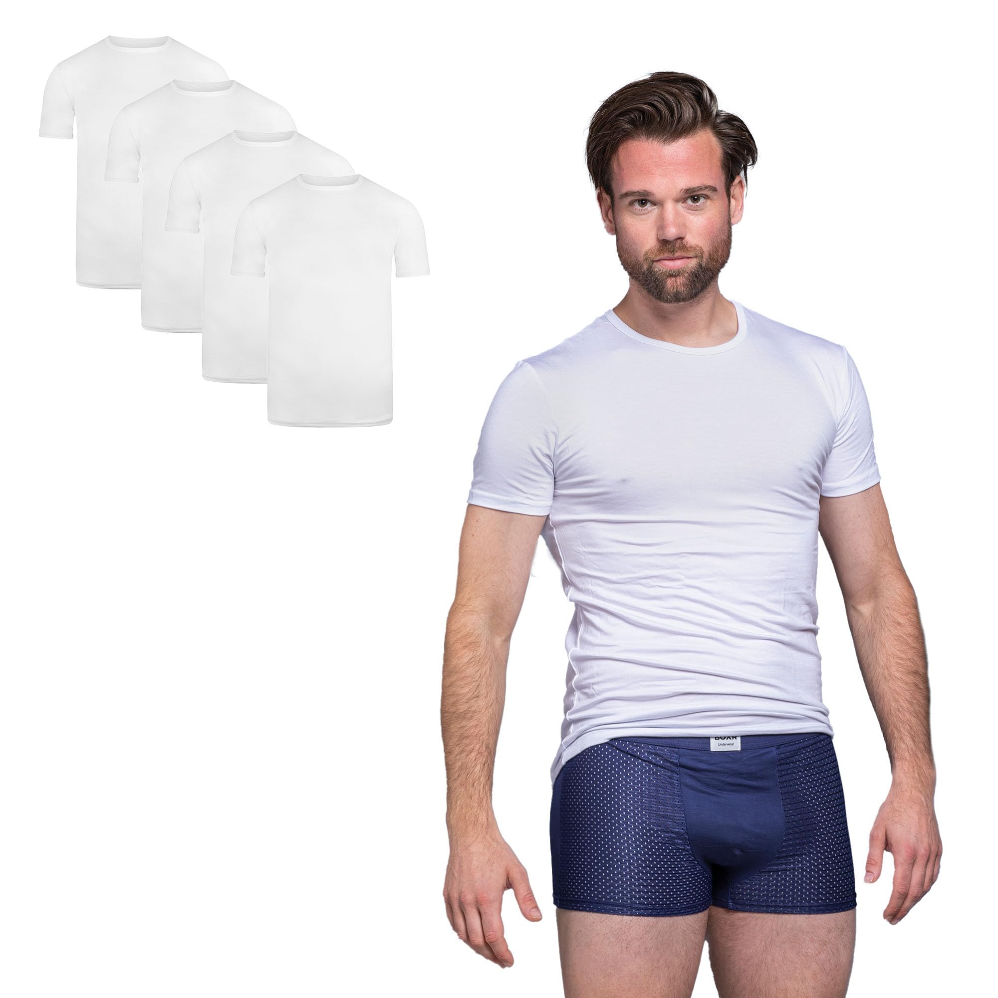BOXR Underwear – Camiseta de bambú con cuello redondo – Juego de 4 – Blanco y Negro – S-3XL – Cómodo – Transpirable – Ligero – Manga corta – Ropa interior de calidad