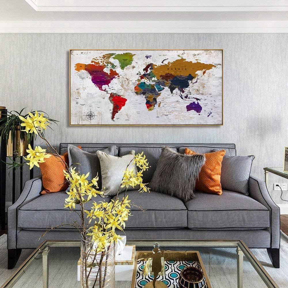 ZEYDRT Canvas Wall Art world map Wall Art for Office Living Room Home Decorations map of the world Canvas Art Wall Decor Wall Decoration Vintage Wall Decor Office for Home Bedroom Decoration