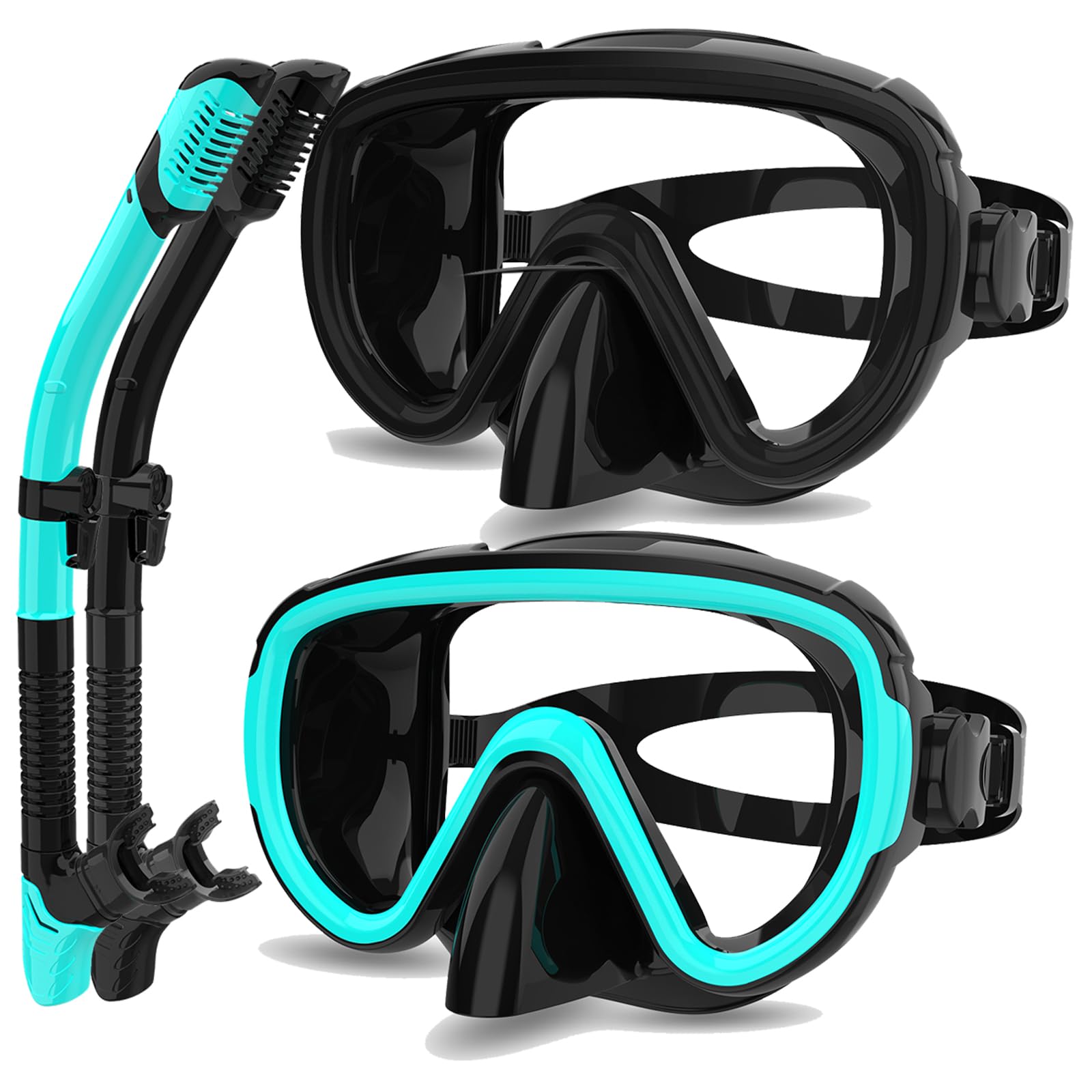 Bairuifu2 Packs Dry Snorkel Mask Set Snorkeling Gear for Adults Scuba Diving Mask Swimming Glasses Swim Dive Mask Nose Cover Free Diving