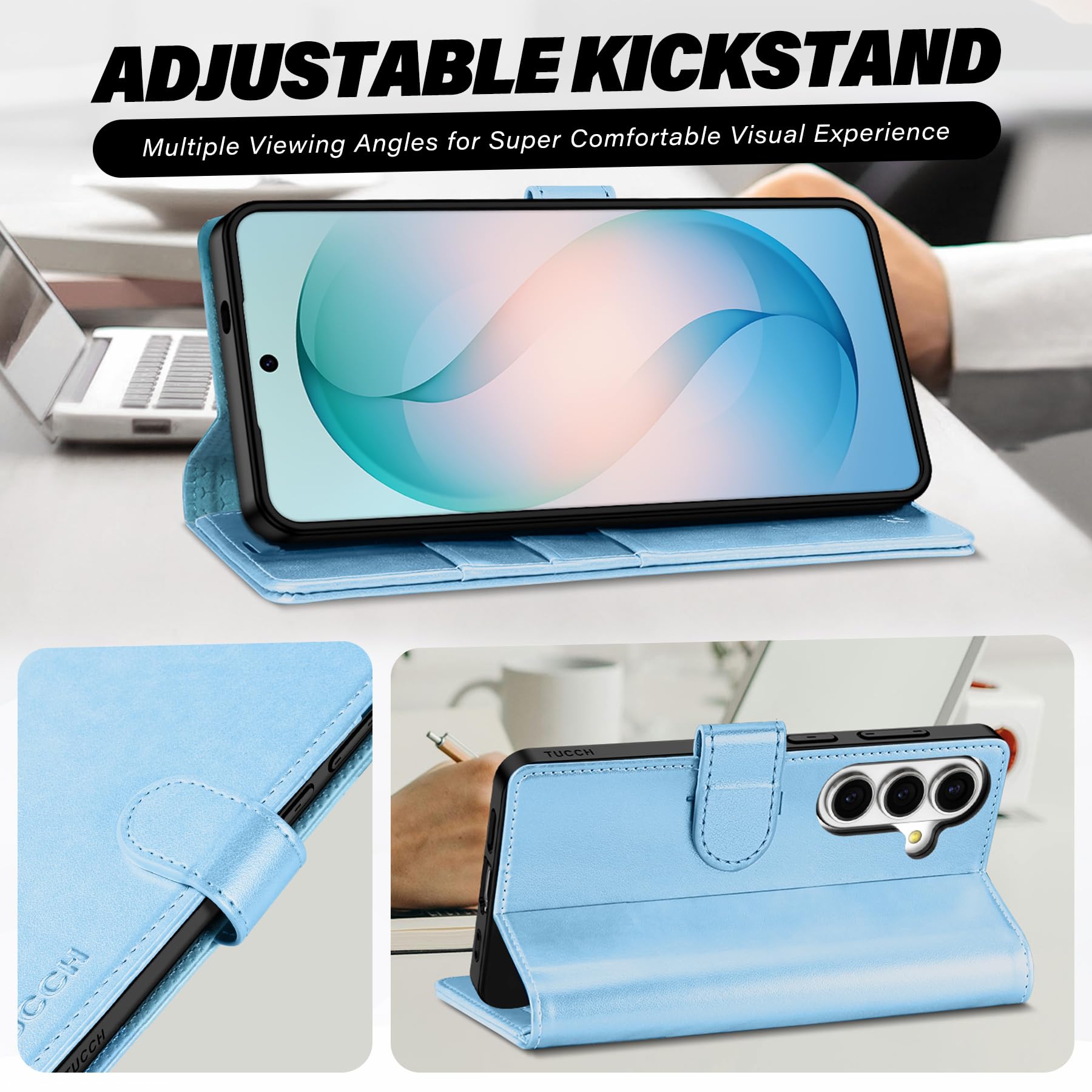 TUCCH Custodia per Galaxy S26 5G, Cover Portafoglio Magnetico Blocco RFID Slot Porta Carte Pelle Sintetica TPU Supporto Cellulare Protezione Completa Cover per Galaxy S26 (6,3" 2026), Blu Brillante