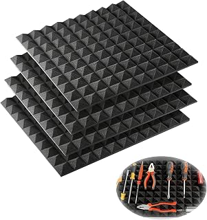 4PCS Non-Slip Foam Toolbox Drawer Liners (20"x20"), Universal Tool Box Drawer Organizer & Storage Mat with Anti-Slip Inserts for Cabinet, Shelf, Workbench & Workshop - Easy Cut, Black