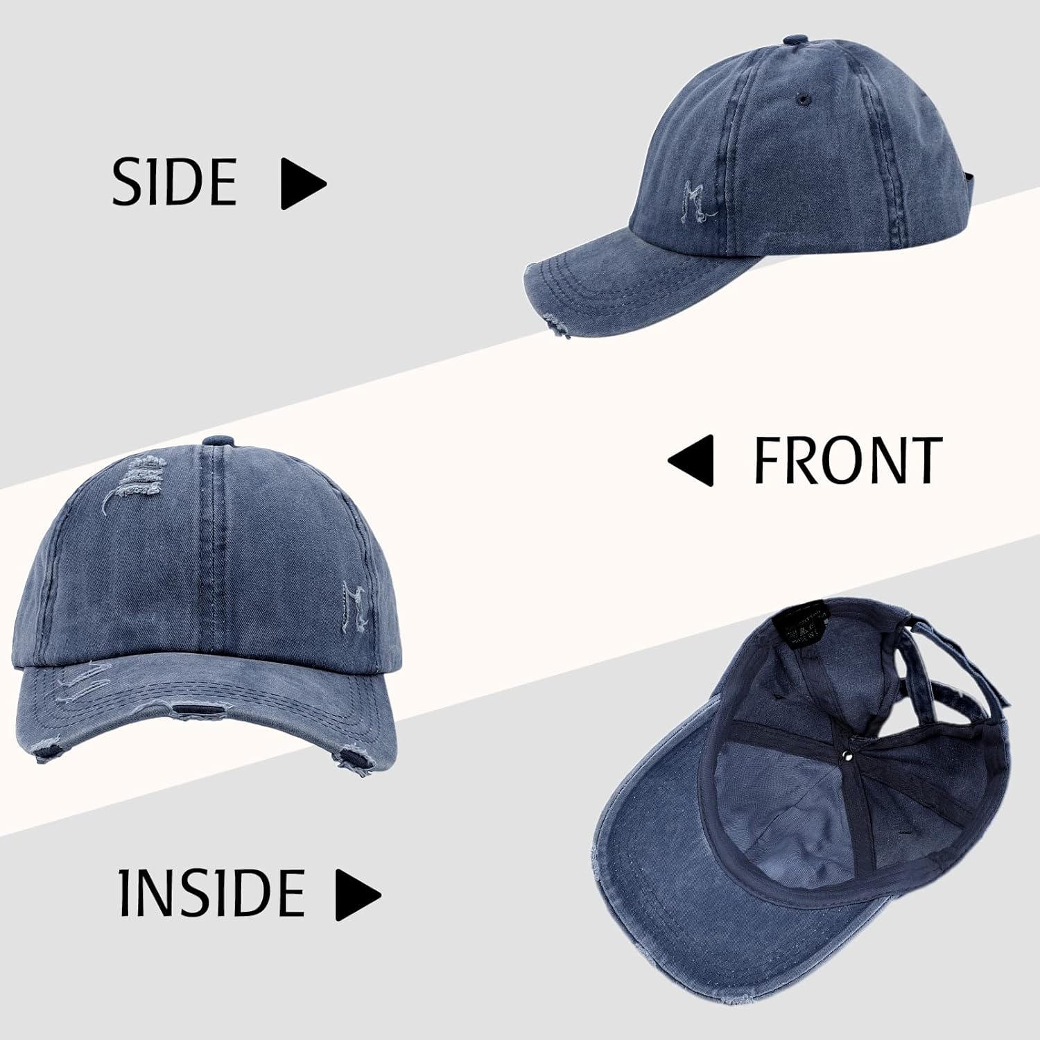 Criss Cross Ponytail Hat Women Washed Distressed Baseball Caps Adjustable High Messy Bun Ponycap - Image 2