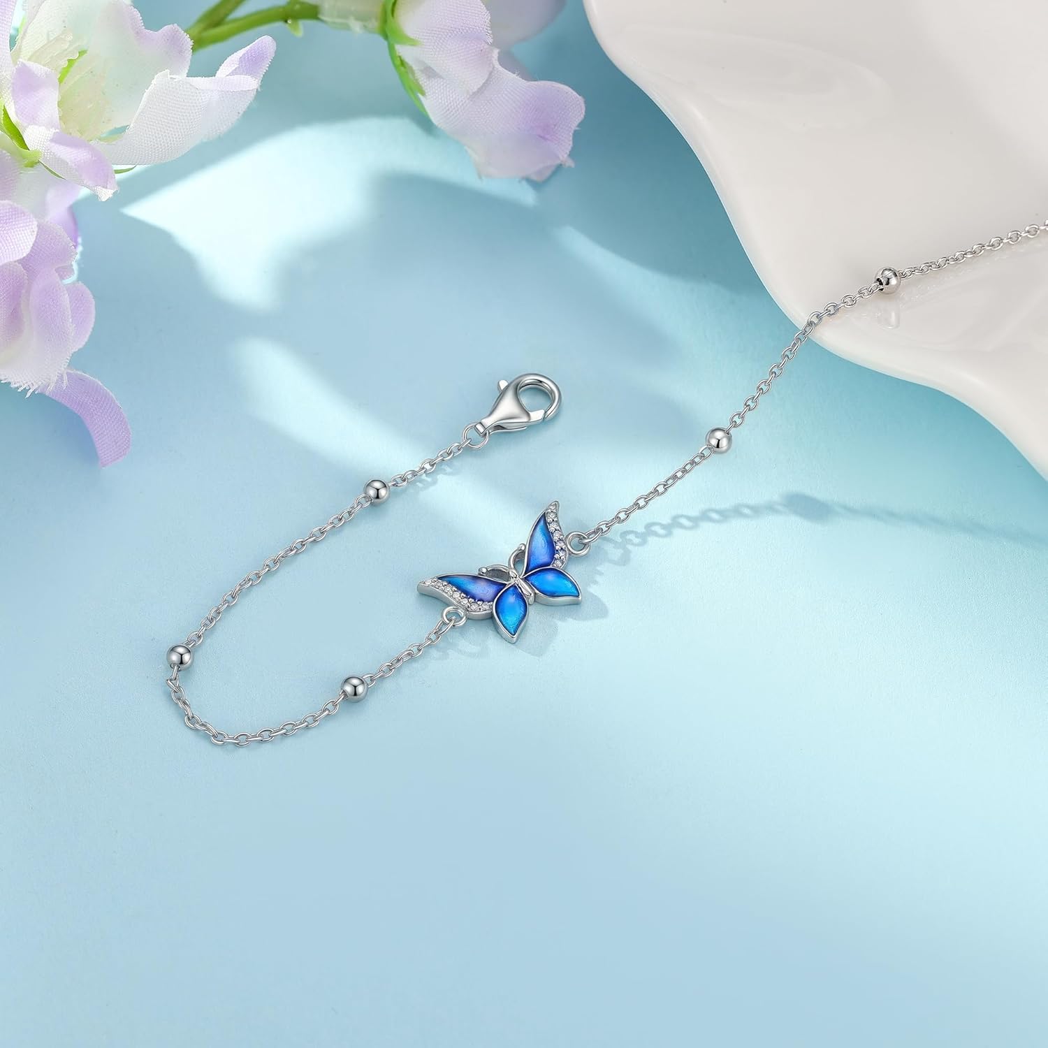 SNOWELLE Butterfly Bracelet S925 Sterling Silver Butterfly Adjustable Bracelets Animal Jewelry Gift for Women - Image 3