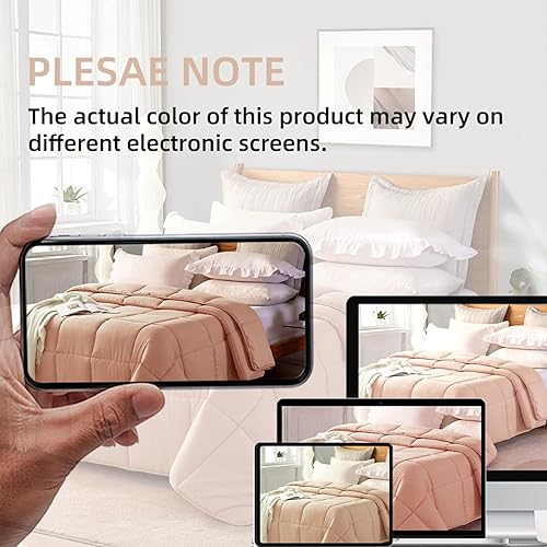 Miniatura 6 de L LOVSOUL Edredón alternativo de plumón Queen para todas las estaciones, con pestañas en las esquinas, edredón rosa claro, tamaño Queen de 90 x 90