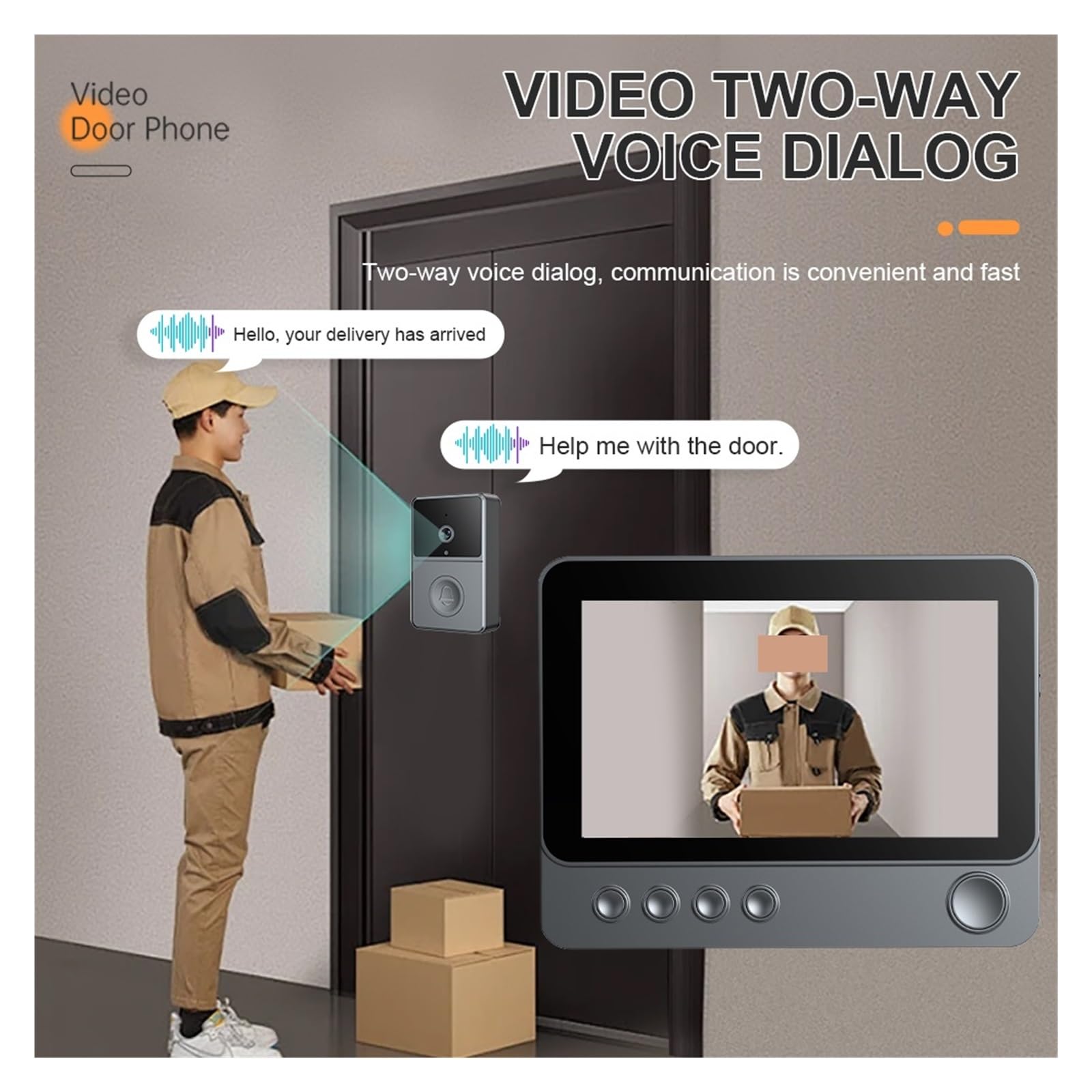 Interphone vidéo sans Fil 2,4 GHz, Sonnette de Surveillance vocale bidirectionnelle, Porte à Vision Nocturne, système d'interphone for Villa Grand Angle