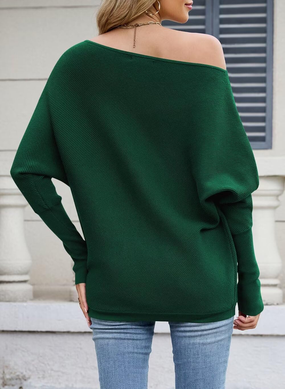 JOCAFIYE Womens Fall Winter Sweaters 2025 Casual Long Batwing Sleeve Loose Off Shoulder Knit Pullovers Jumper Tops - Image 5