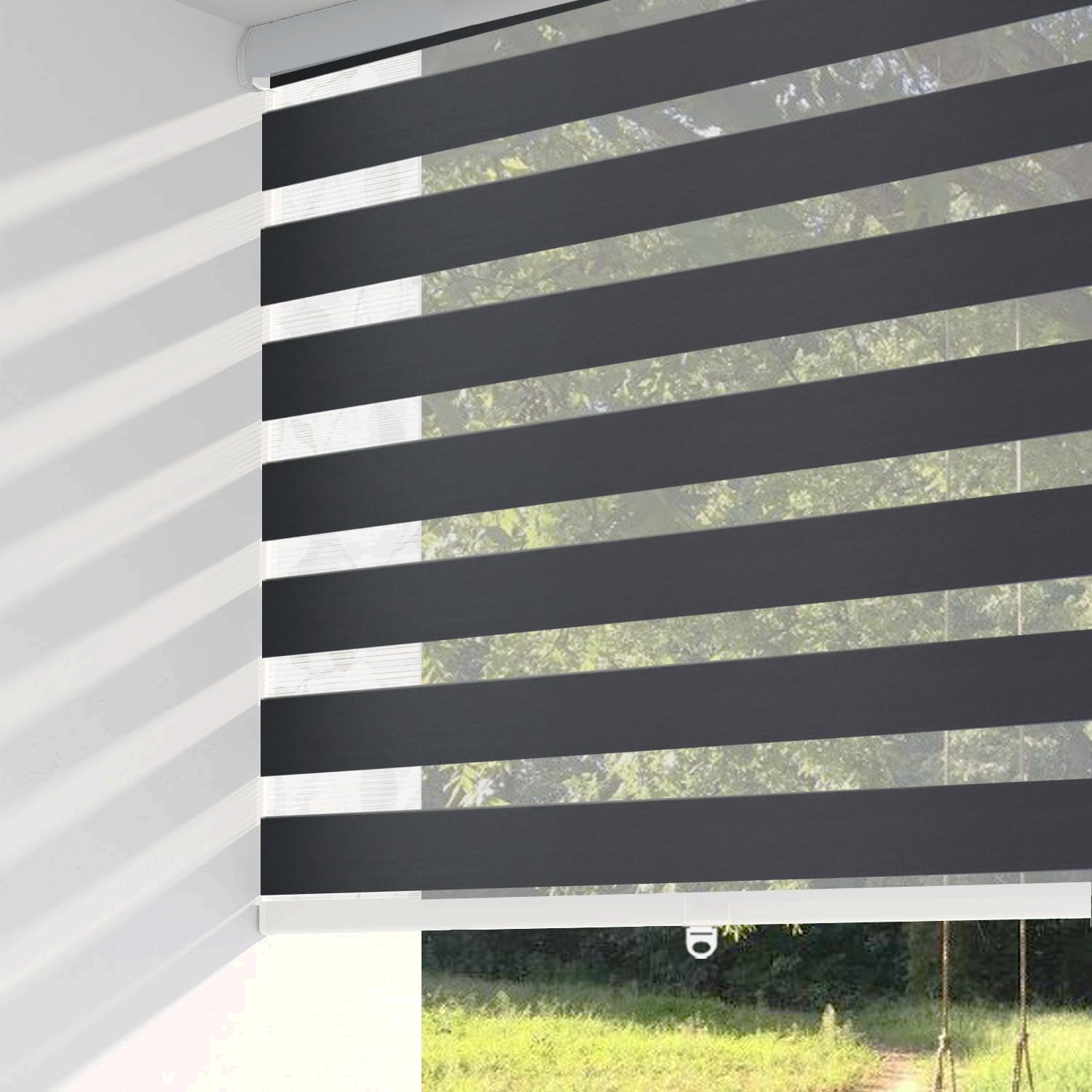 ShadesU Cordless Zebra Blinds  Light Filtering Dual-Layer Window Shades for Privacy (Black Color) (Maximum Height 72") (Width 31")