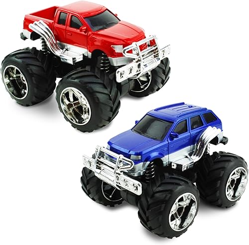 Playbees Roaring Adventure Paquete de 2 juguetes de camión monstruo de 5 pulgadas para niños, diversión de tracción y fricción - La aventura espera