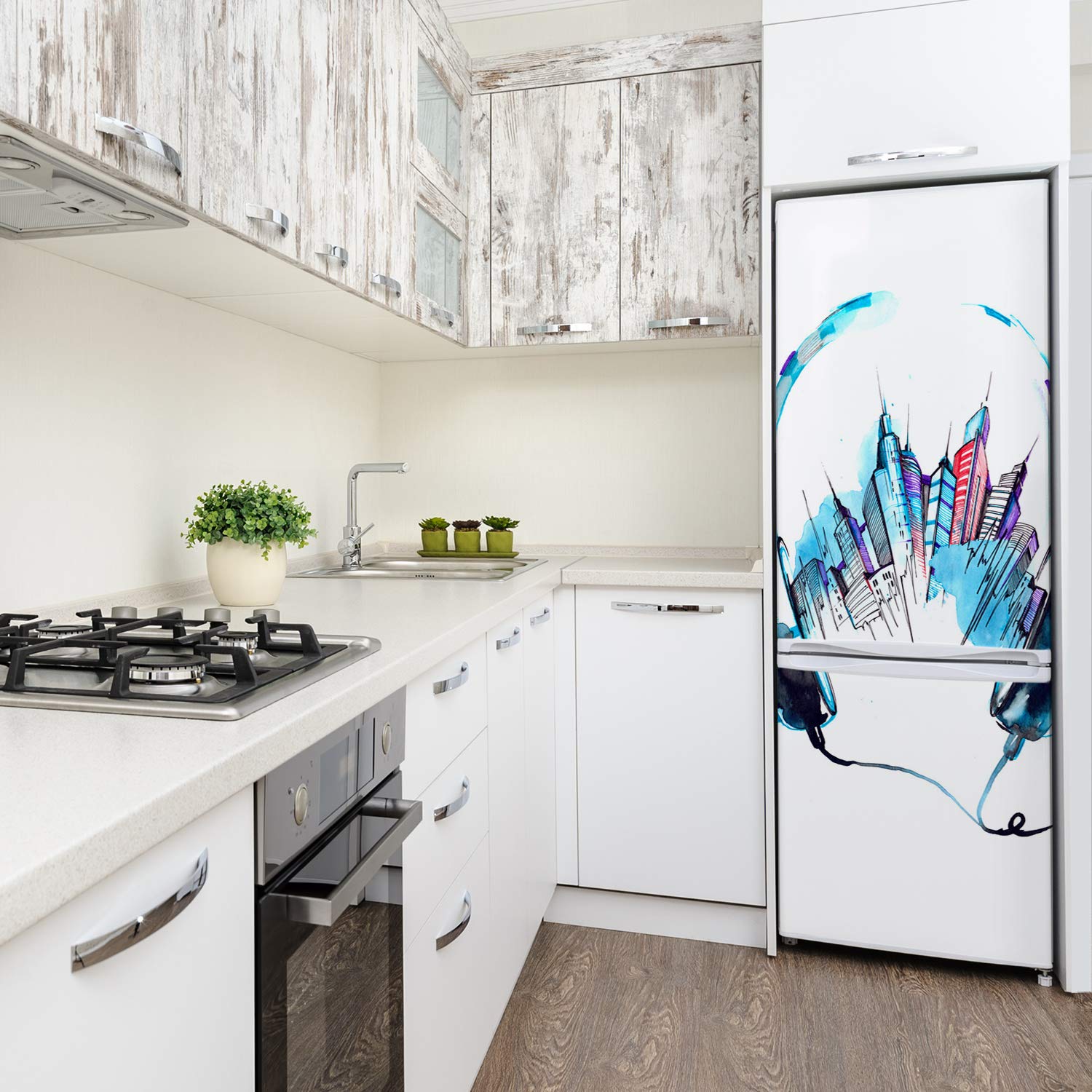 Tulup Adesivo Frigo 70x190cm Stickers Copri Frigorifero Porta Cucina - Città Di Musica