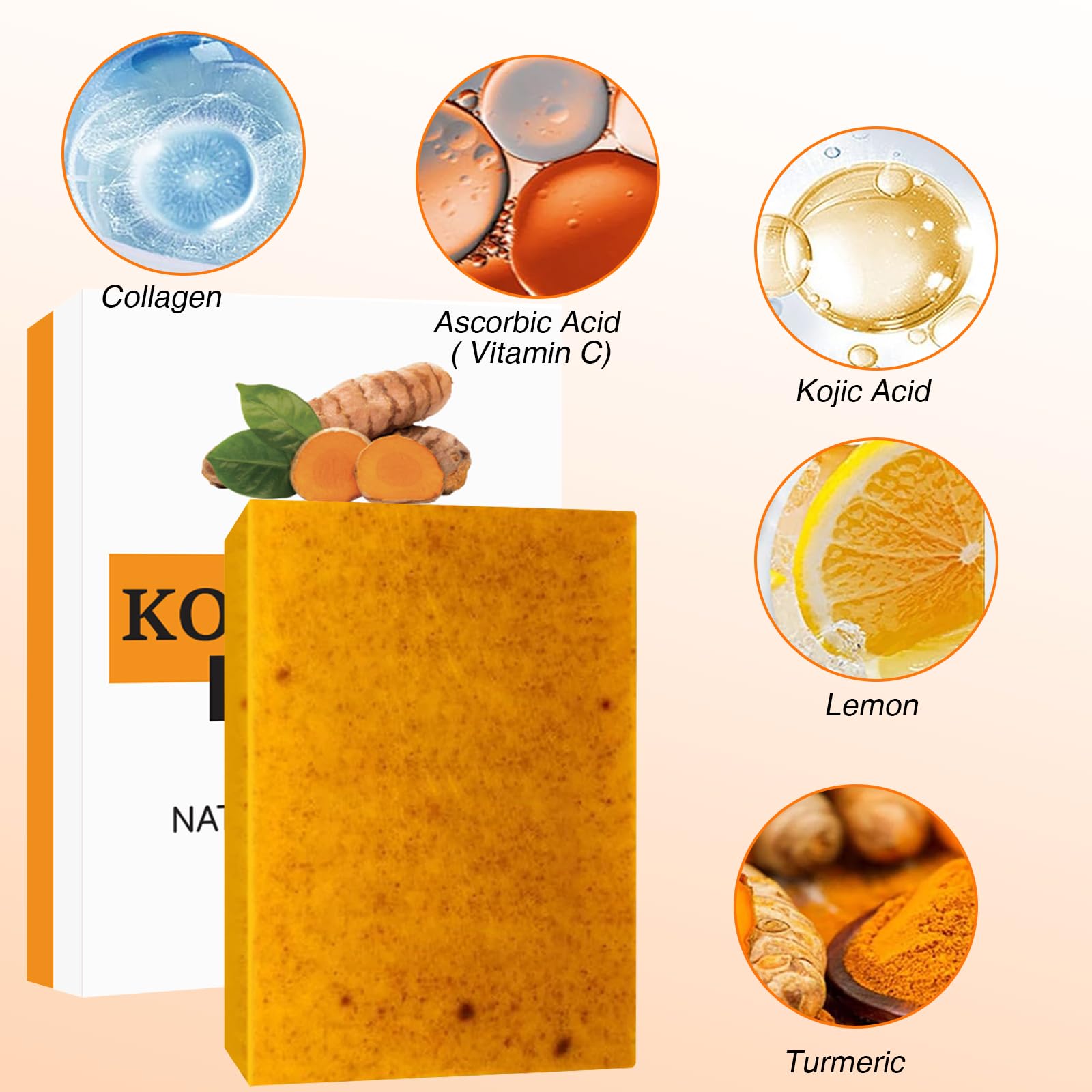 Asheyya 2 Pcs Kojic Acid Soap, Handmade Organic Lemon Turmeric Soap for Acne Dark Spots and Smooth Skin, 100 g (Pack of 2) - Image 3