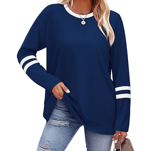 SAMPEEL Long Sleeve Shirts for Women Color Block Casual Tops Fall Outfits 2025 Basic Tees Trendy Clothes