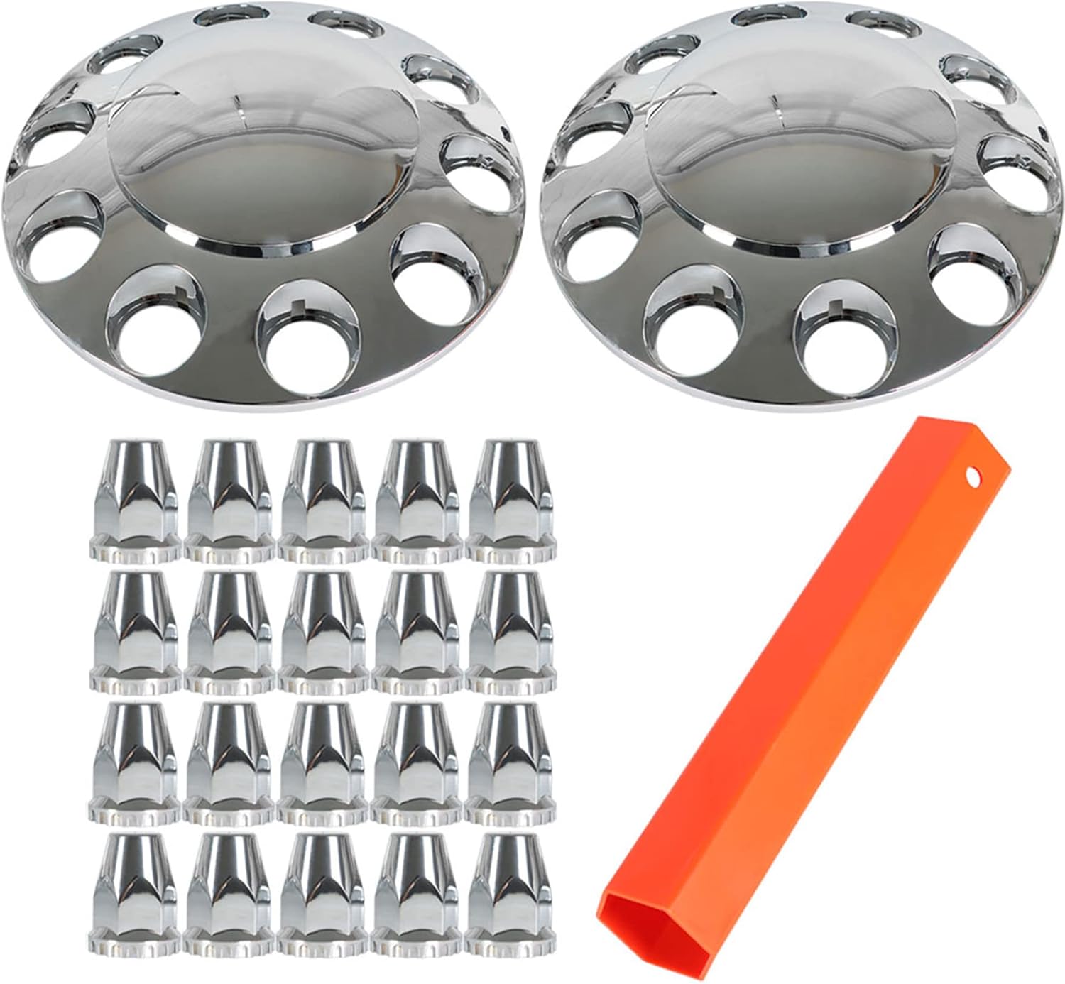 GXYWADY Set of 2 Chrome Front Wheel Covers Hub Axle Replacement for 22.5 in & 24.5 in Semi Truck Wheel with 33mm Lug Nut Covers