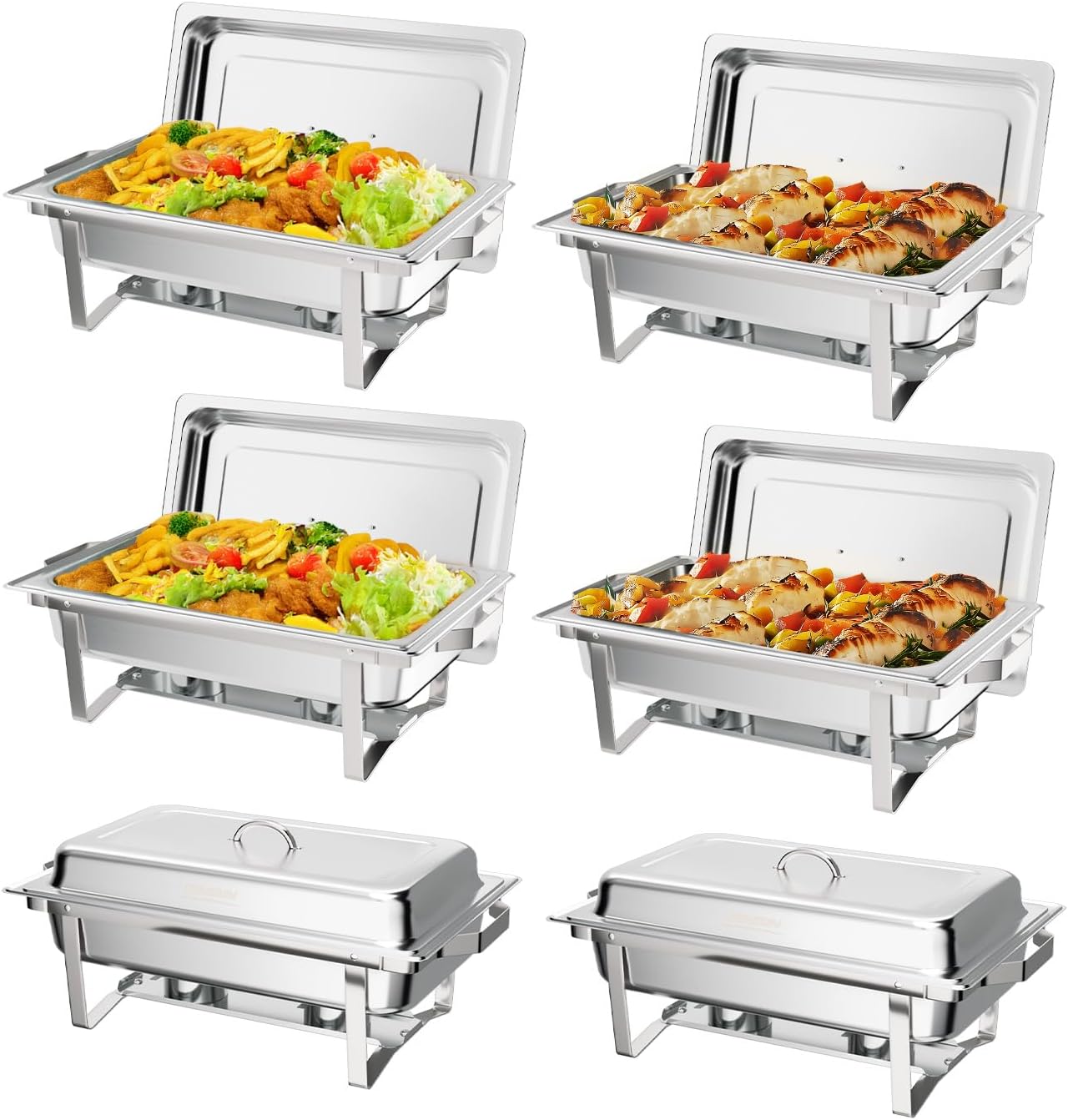 ROVSUN 6 Pack Chafing Dish for Buffet, 9 Quart Stainless Steel Chafing Dish Buffet Set with Rolled-Edge Design, Chafers and Buffet Warmers Sets with Folding Frame for Party, Catering, Wedding