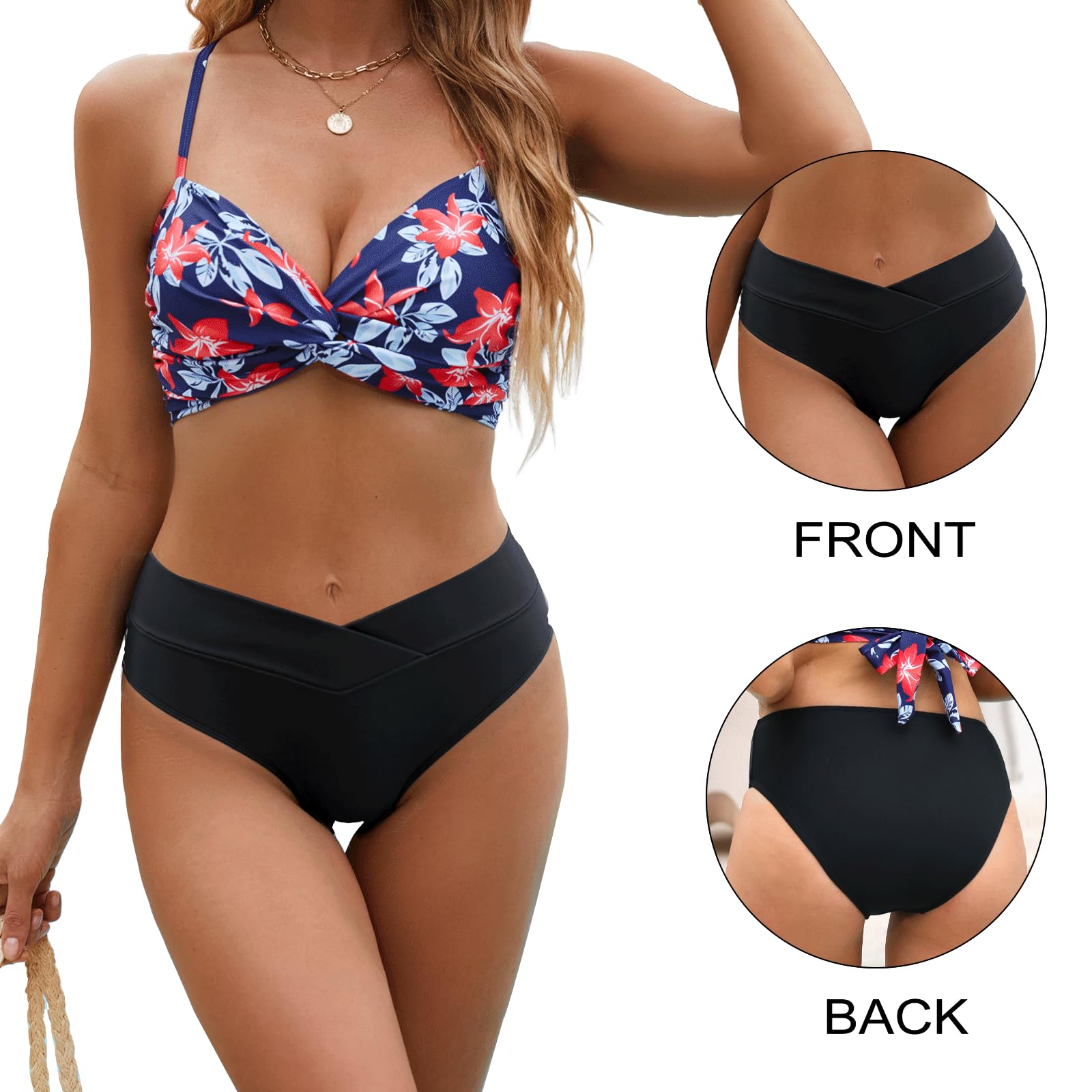 Adigaber Braguita de Bikini para Mujer Cintura Alta y Baja Sexy Culotes de Bikinis Pack de 2 para Mujeres Niñas Adolescentes