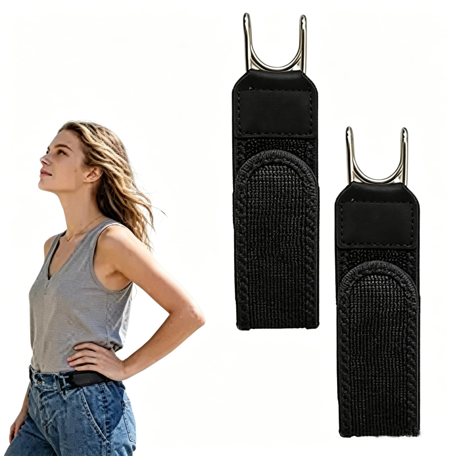 Buckle Less Belt for Men, Two Pack Adjustable No Buckle Design, Stretchable Elastic Waistband, Slip On Style for Daily Wear, Black Color Without Logo-image-35