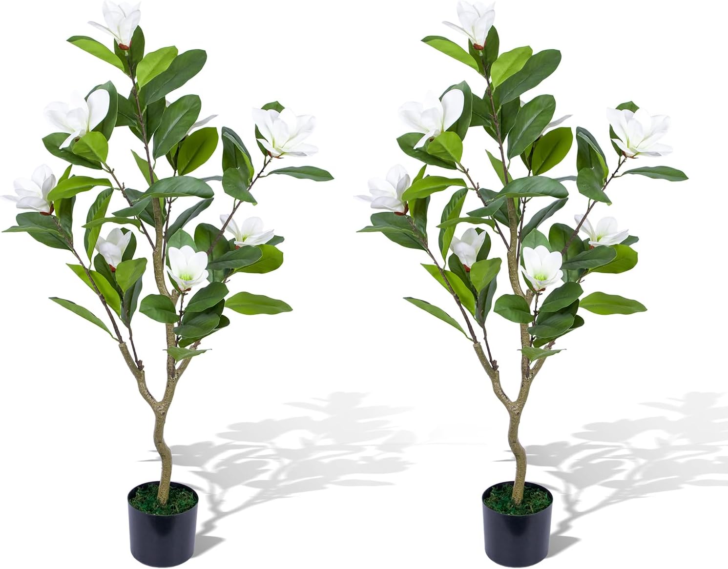 Garvee 2 Pack Artificial Magnolia Tree,3.7 ft Tall Faux Magnolia Plant with Realistic Leaves and Blooms,Potted Fake Floral Tree for Living Room/Office/Porch Decor,White