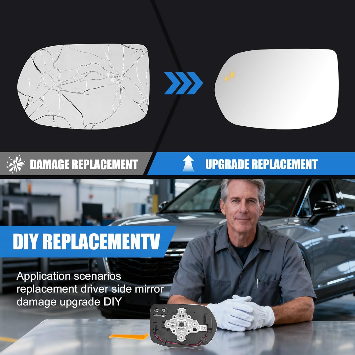 Driver Side Mirror Glass Replacement for Honda CRV 2017-2022, Convex Side View Mirror with Backing Plate, With Heated and Blind Spot