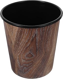 Wood Grain Trash can 1.8 Gallon Plastic Wastebasket Open Top Small Round Garbage Bin for Home Office Bathroom Living Room Imitation Wood Style