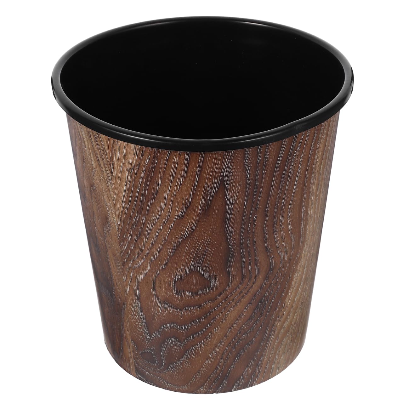 EXCEART Wood Grain Trash can 8.9 Inch Plastic Wastebasket Small Round Garbage Bin for Home Kitchen Bathroom Office Storage