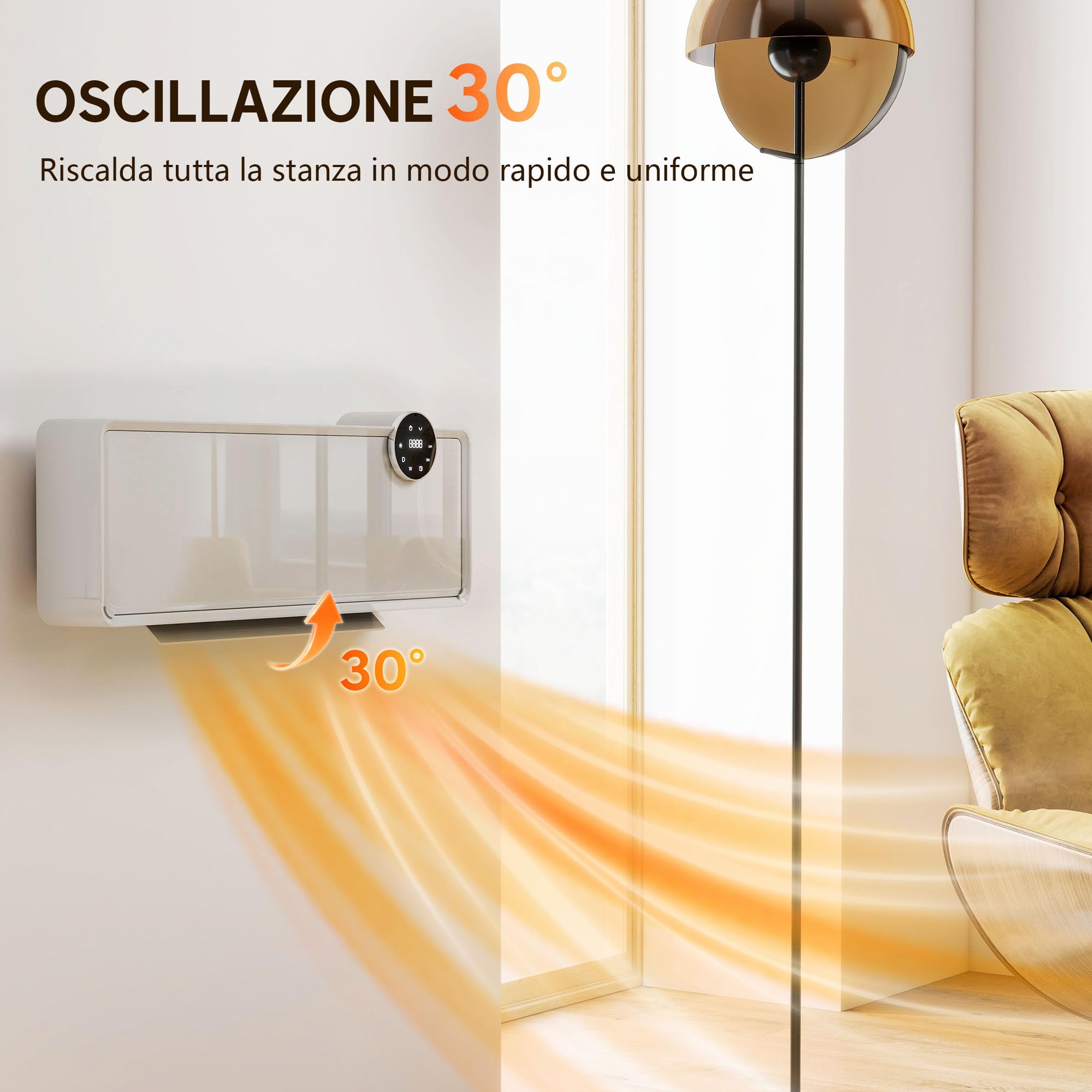 HOMCOM Stufa Ceramica Elettrica 2000W Termoventilatore da Parete Bianco | 3 Modalità, Ventilatore e Riscaldamento Regolabile, Timer Settimanale/24 Ore, Rilevazione Finestra Aperta, Telecomando