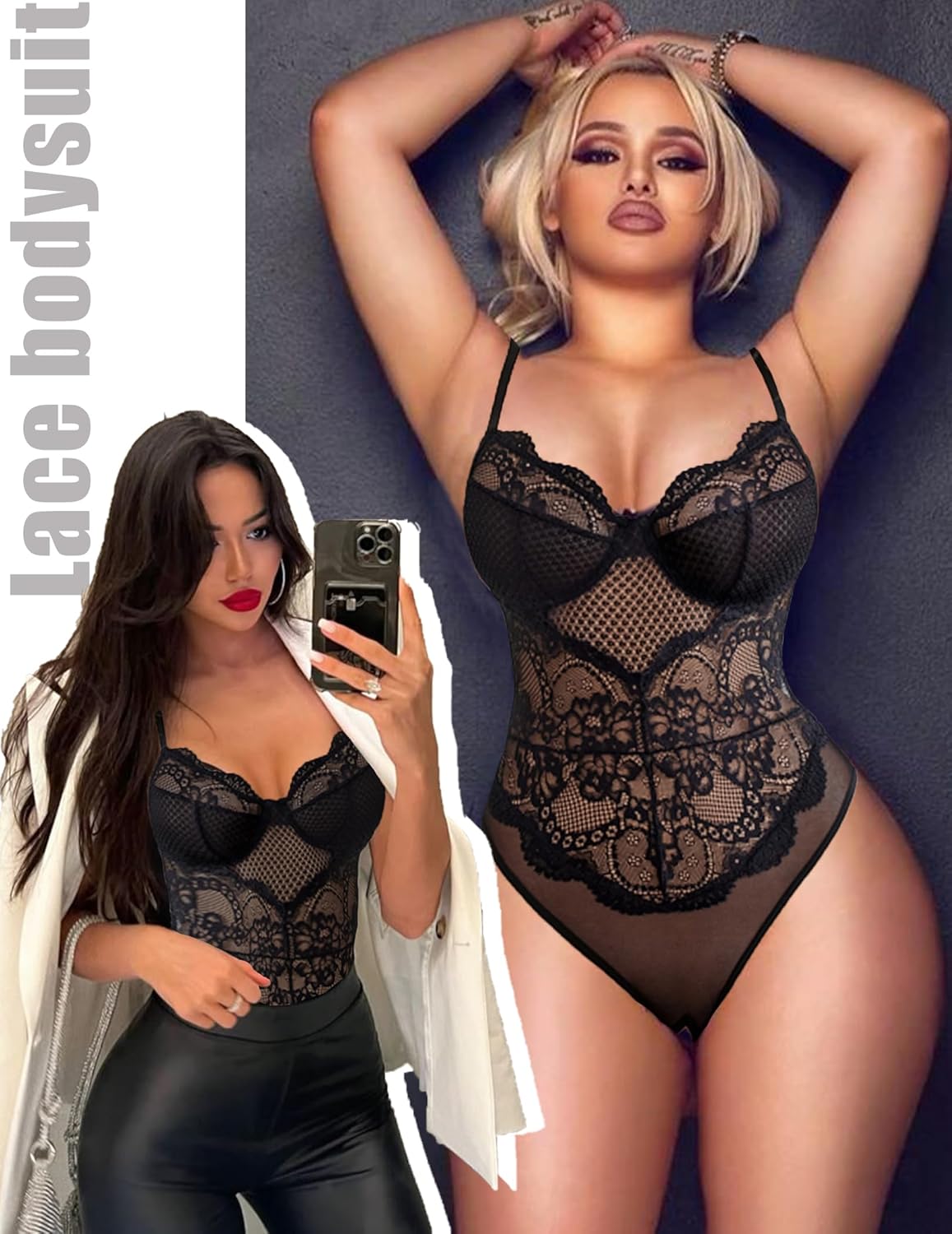 Avidlove One Piece Lingerie for Women Sexy Lace Bodysuit Cut Out Babydoll V Neck Teddy Mini Body suit - Image 3