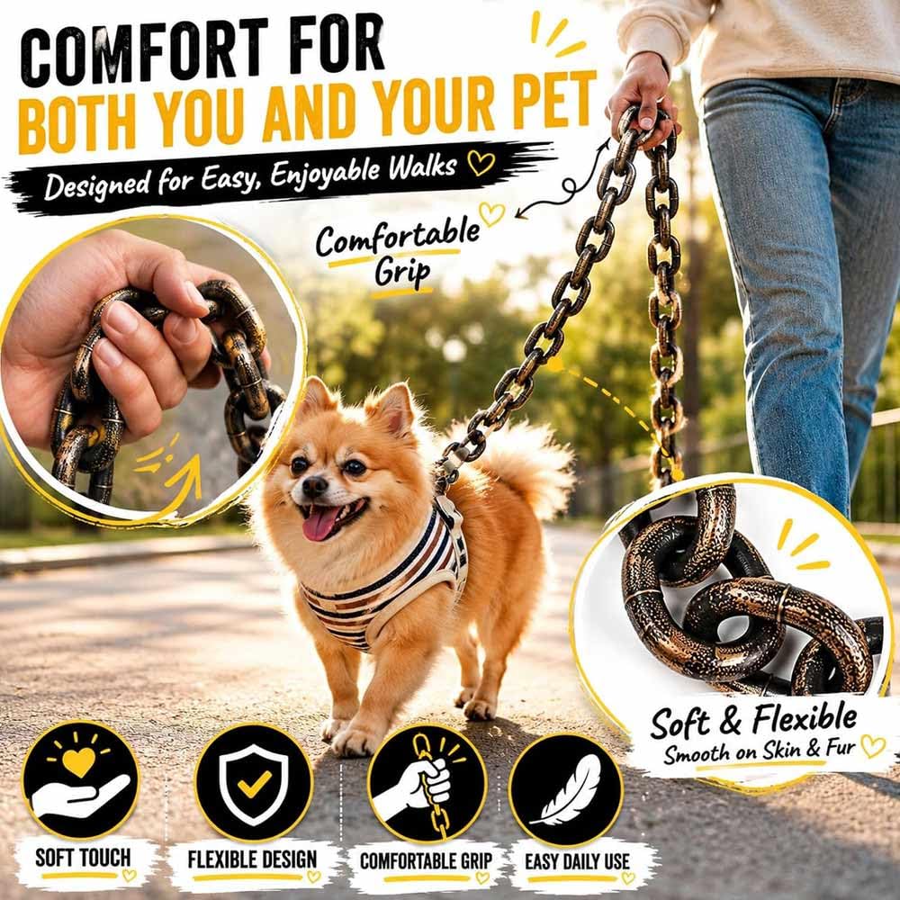 Fake Big Dog Chain, Plastic Imitating Iron Chains Looks Strong and Heavy for Small Dog/Cat Photo Props，Bronze-m