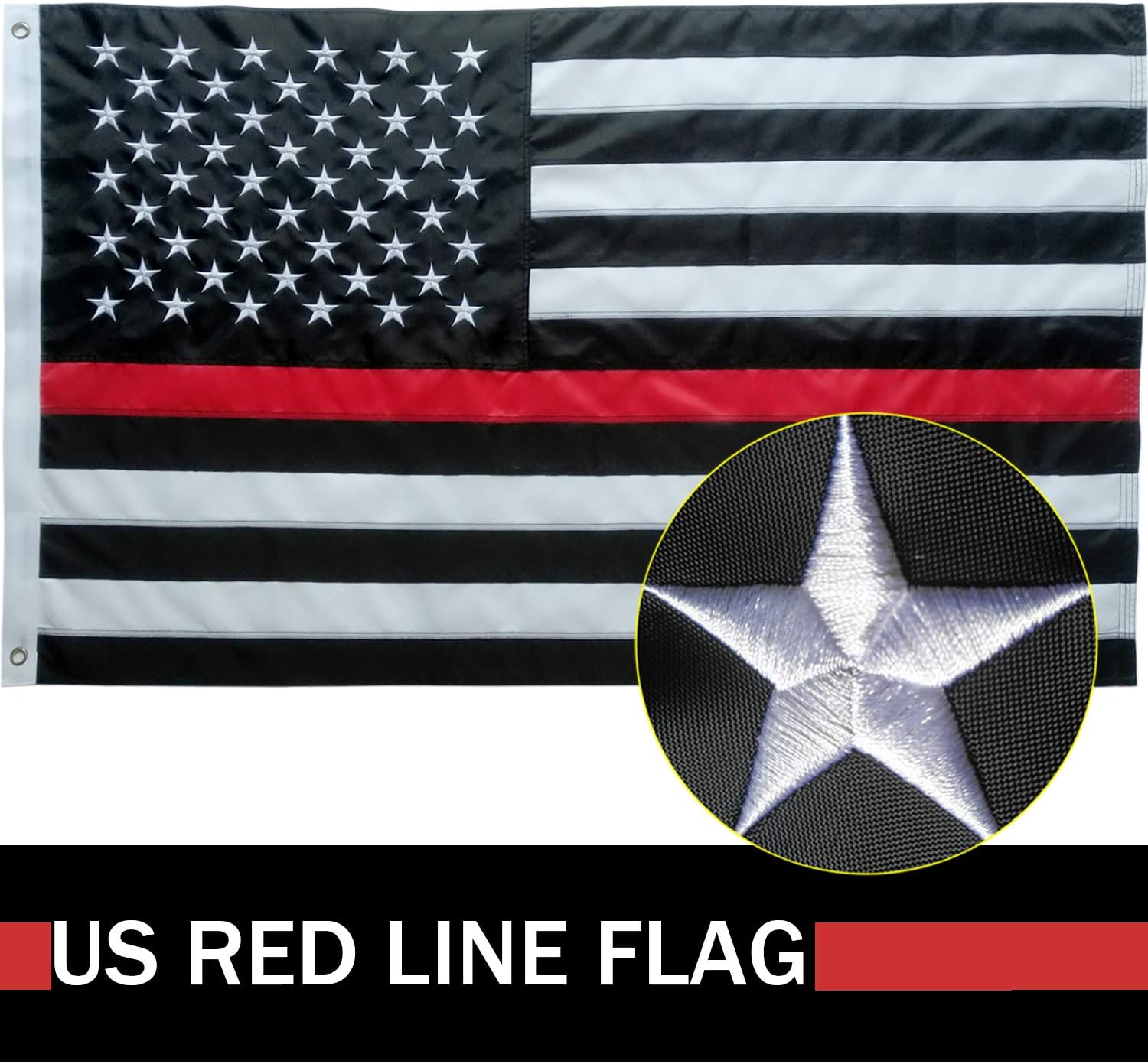 GORISE Thin Red Line Flag 3x5 ft, American Firefighter Banner with Embroidered Stars and Sewn Stripes, Outdoor UV Protect (Red Line Flag 3x5)