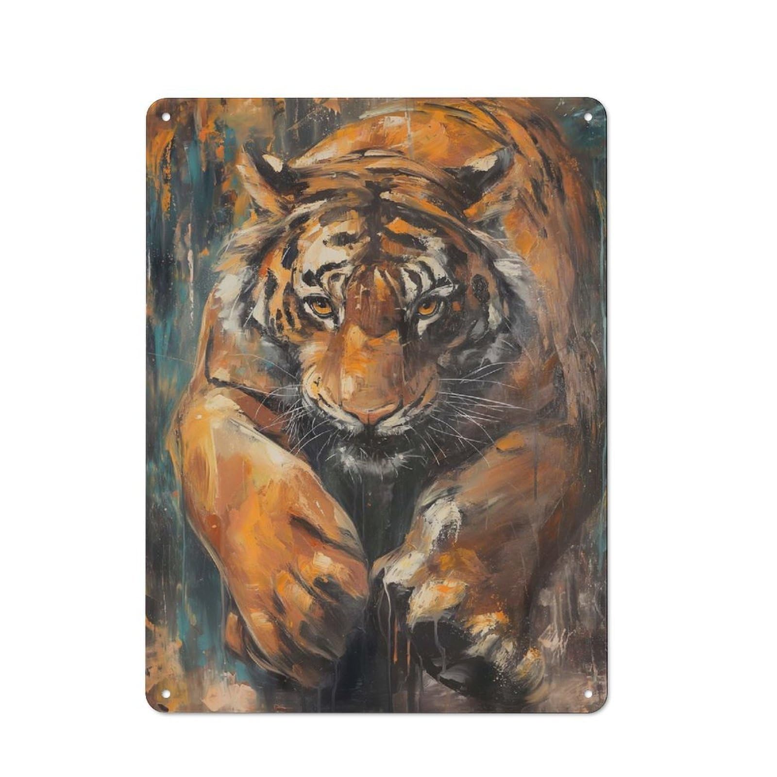 Junmoney Style-7 Decorative Metal Plaque With Bengal Tiger Mysterious Design 40X30cm, Casual Utility Space Decor For Patio Bar, Workshop, Shed Or Kitchen