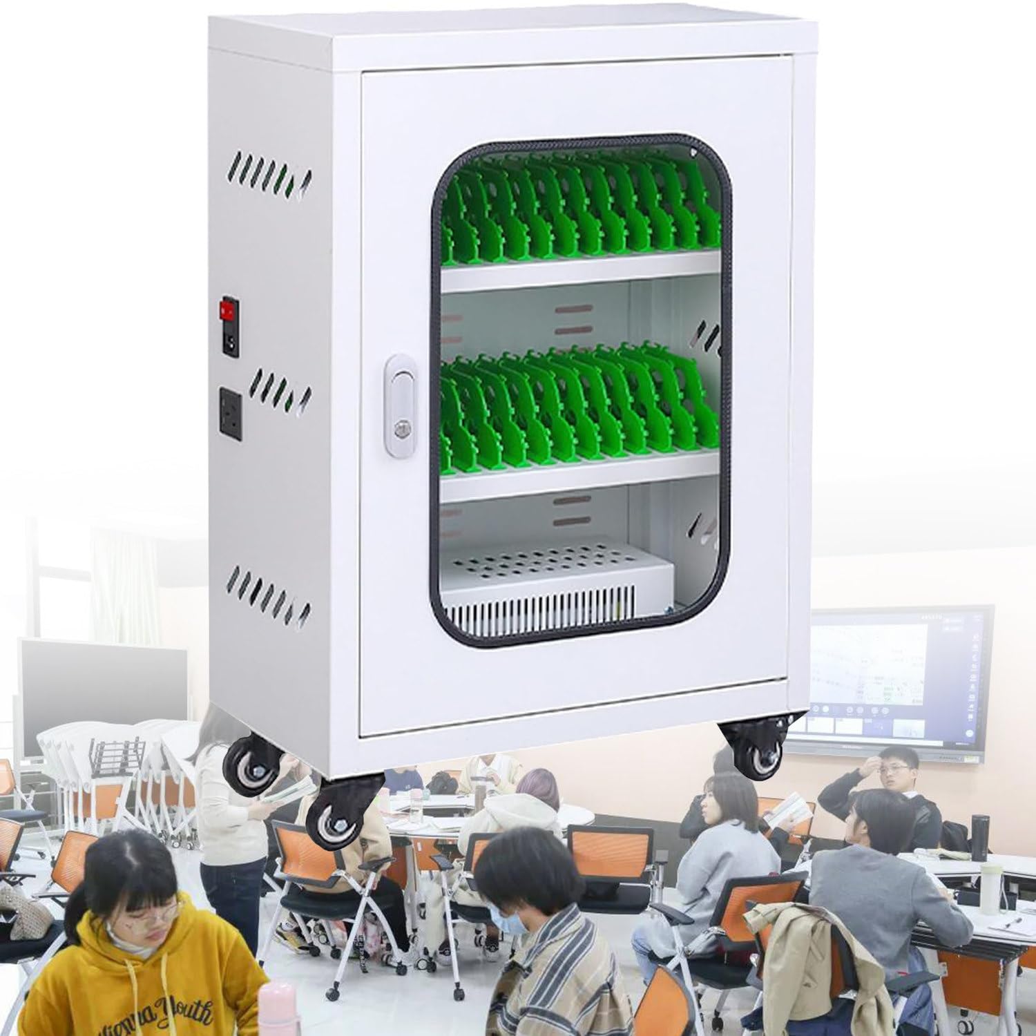 Stazione di ricarica USB a 60 slot, armadietti di ricarica per telefoni cellulari, soluzione di archiviazione e ricarica sicura per cellulari, per scuole, eventi e aziende