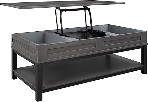 Miniatura 4 de Voohek Mesa auxiliar con parte superior extraíble única, con almacenamiento integrado y estante inferior abierto, bordes alisados, para sala de