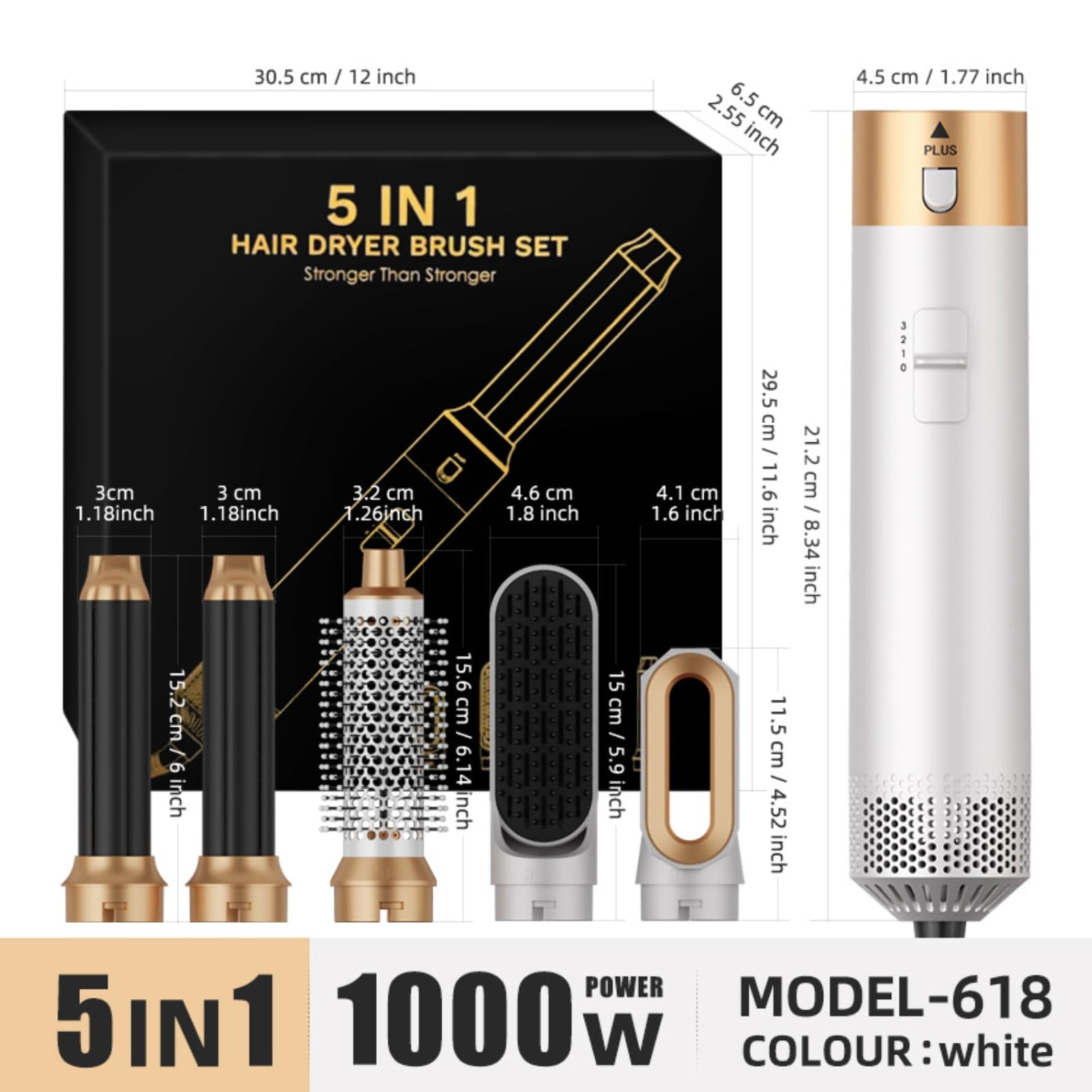 Multistyler 5 in 1, 1000W Spazzola Asciugacapelli Multifunzione, Spazzola Asciugacapelli Rotante Lisciante for Capelli, Air Styler Set for Capelli Ricci, Lisciante, Asciugare
