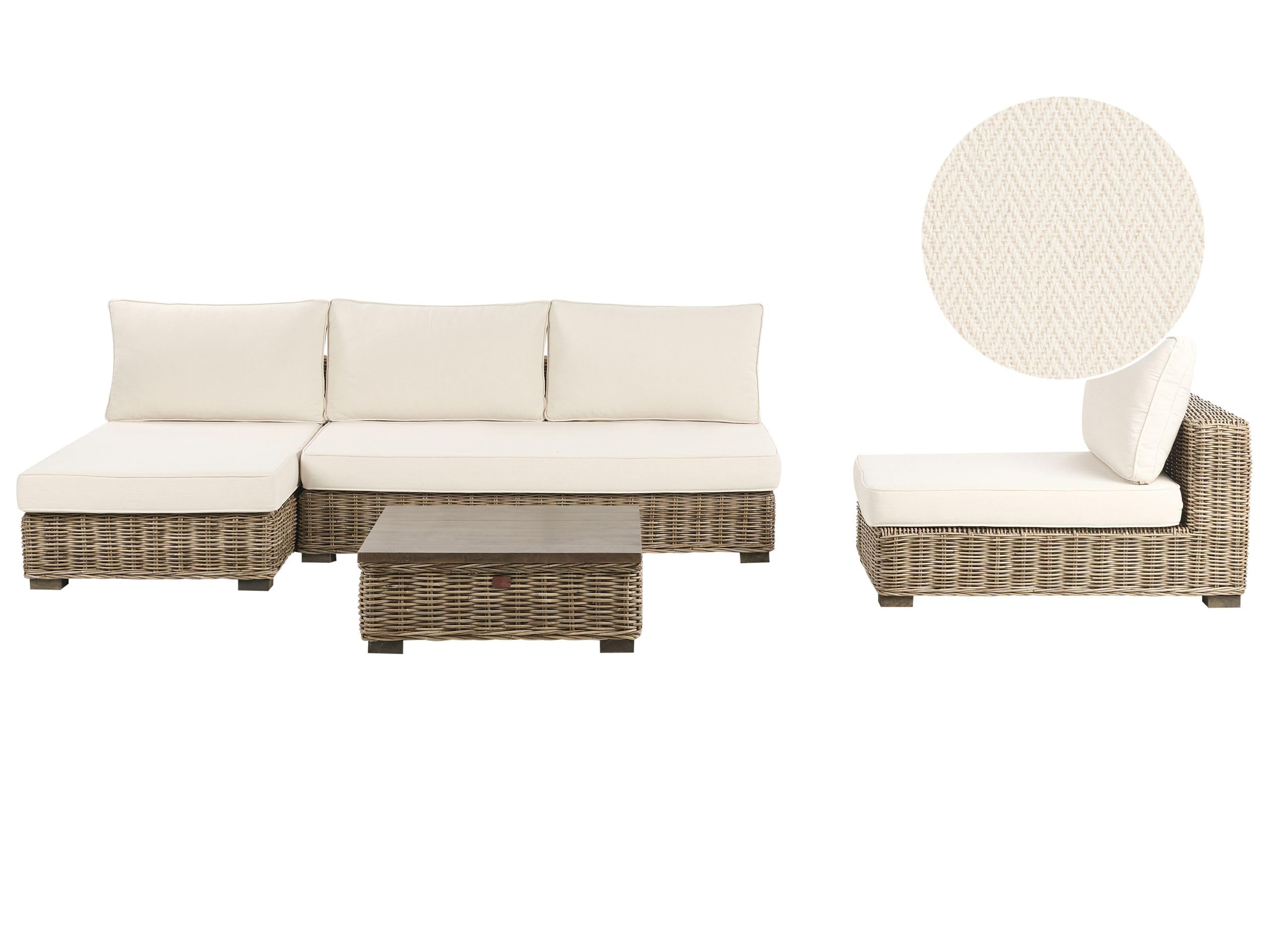 Lounge Set Rattan grau 4 Personen rechtsseitig Auflagen cremeweiß Varallo