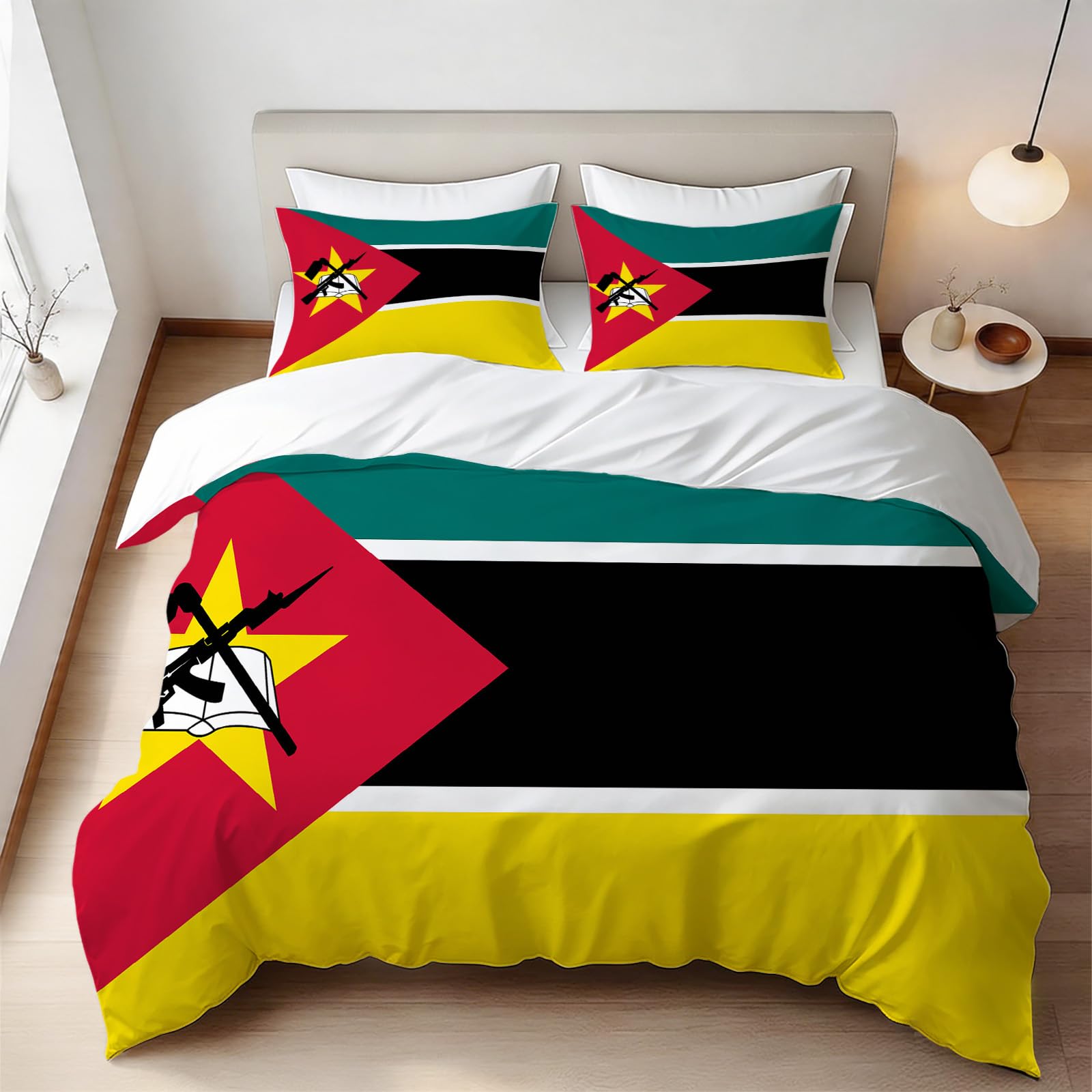 Parure de lit 1 personne drapeau Mozambique en microfibre anti-décoloration avec fermeture éclair