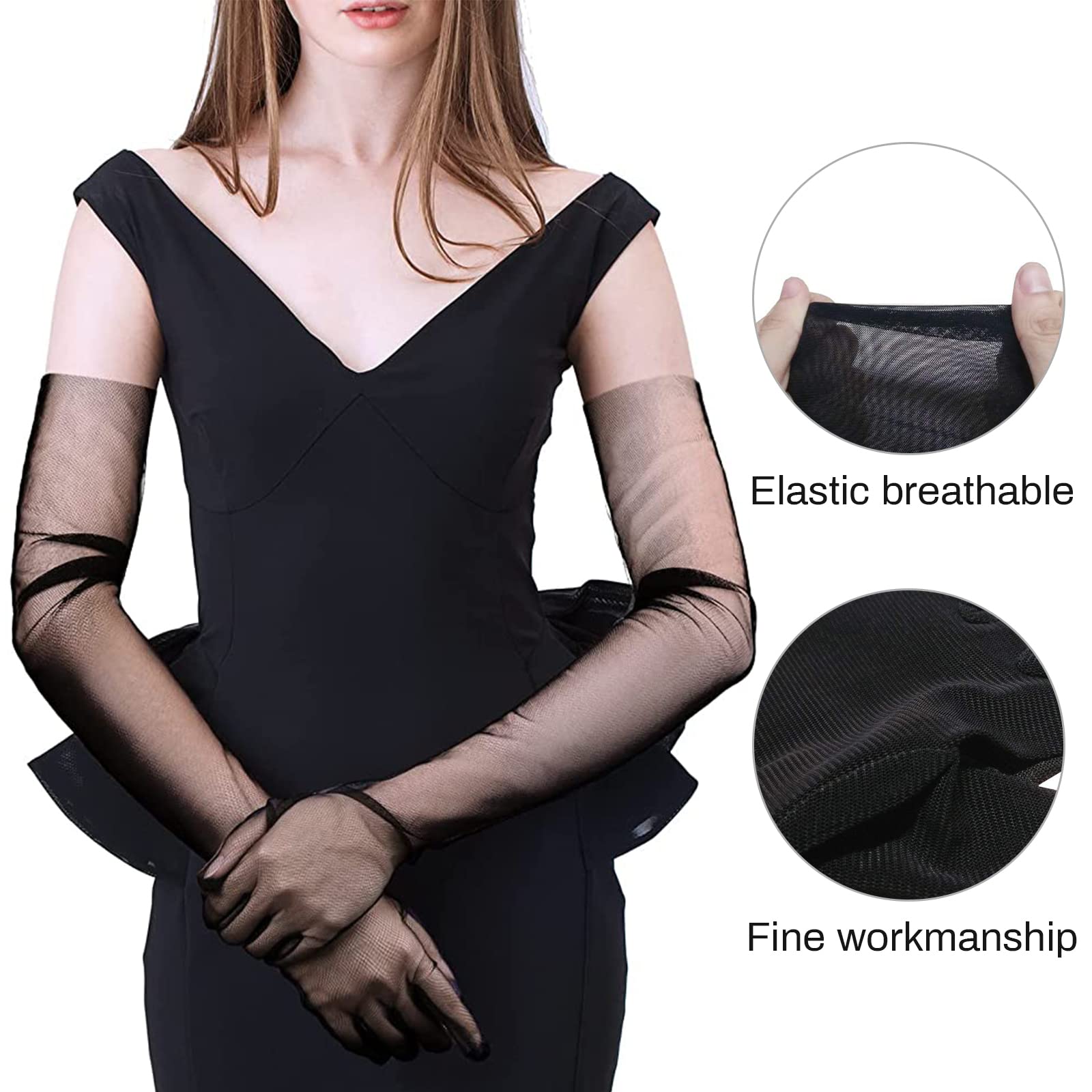 Image secondaire de Gants Longs en Tulle Noir pour Mariage et Soirée - Élégance et Confort