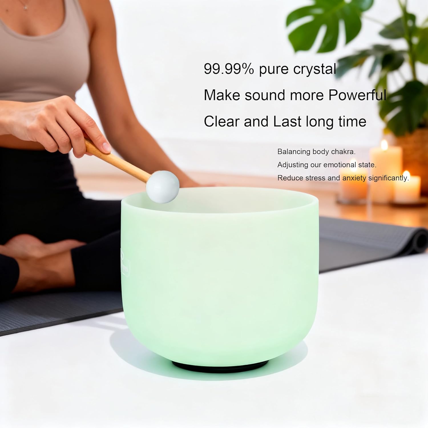 Hye-eun 432hz Crystal Singing Bowl Set of 7 Mint Green Frosted Quartz Chakra Sound Bowl with 2 Pcs Carry Case Bag for Cleansing Stress Relief- Spiritual Mindfulness